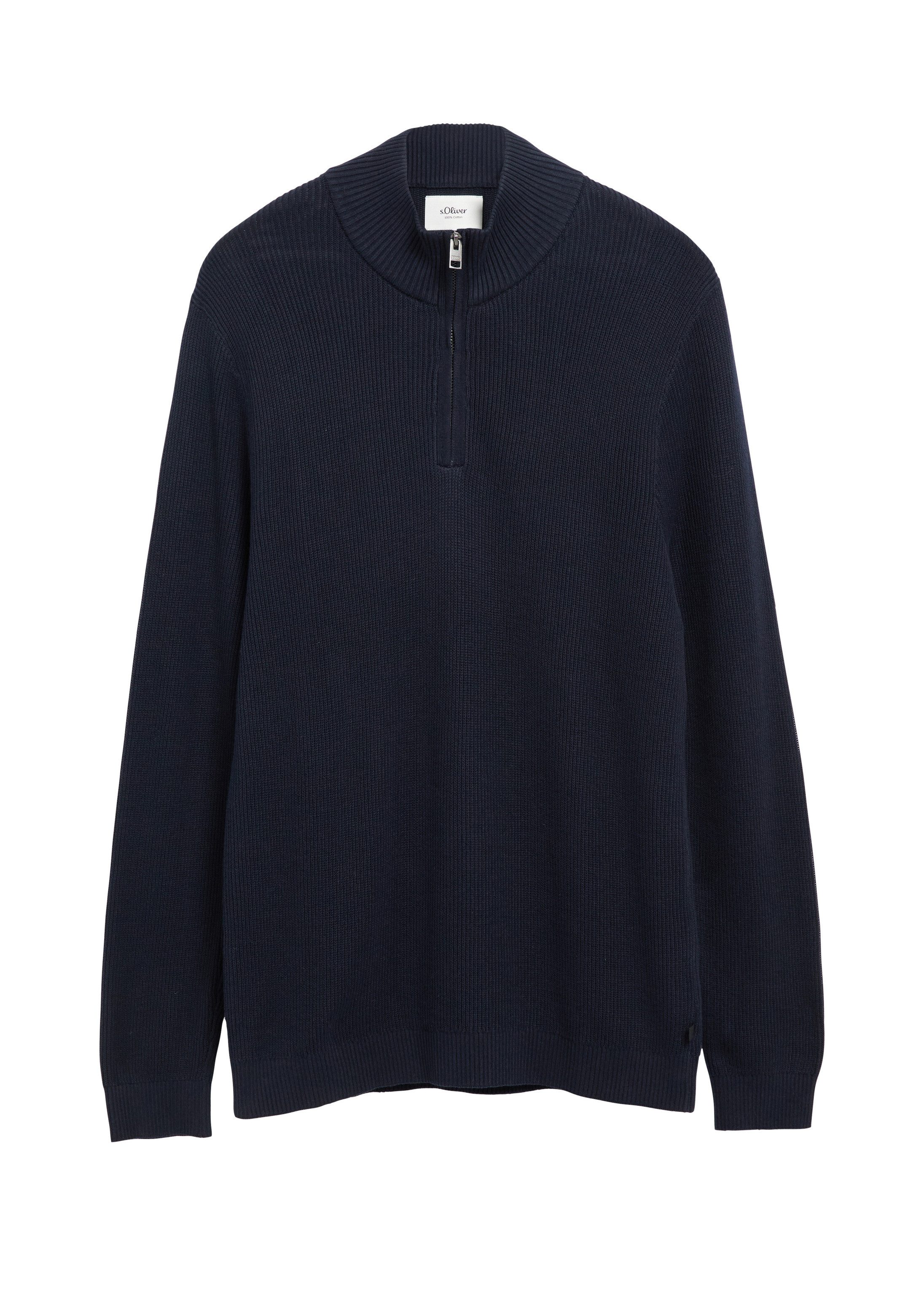 s.Oliver Longpullover Strickpullover Strukturierter Strickpullover mit Troyer-Kragen