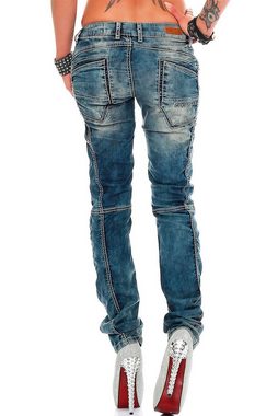 Cipo & Baxx 5-Pocket-Jeans Damen Hose BA-WD175 Low Waist Jeans mit dicken Nähten
