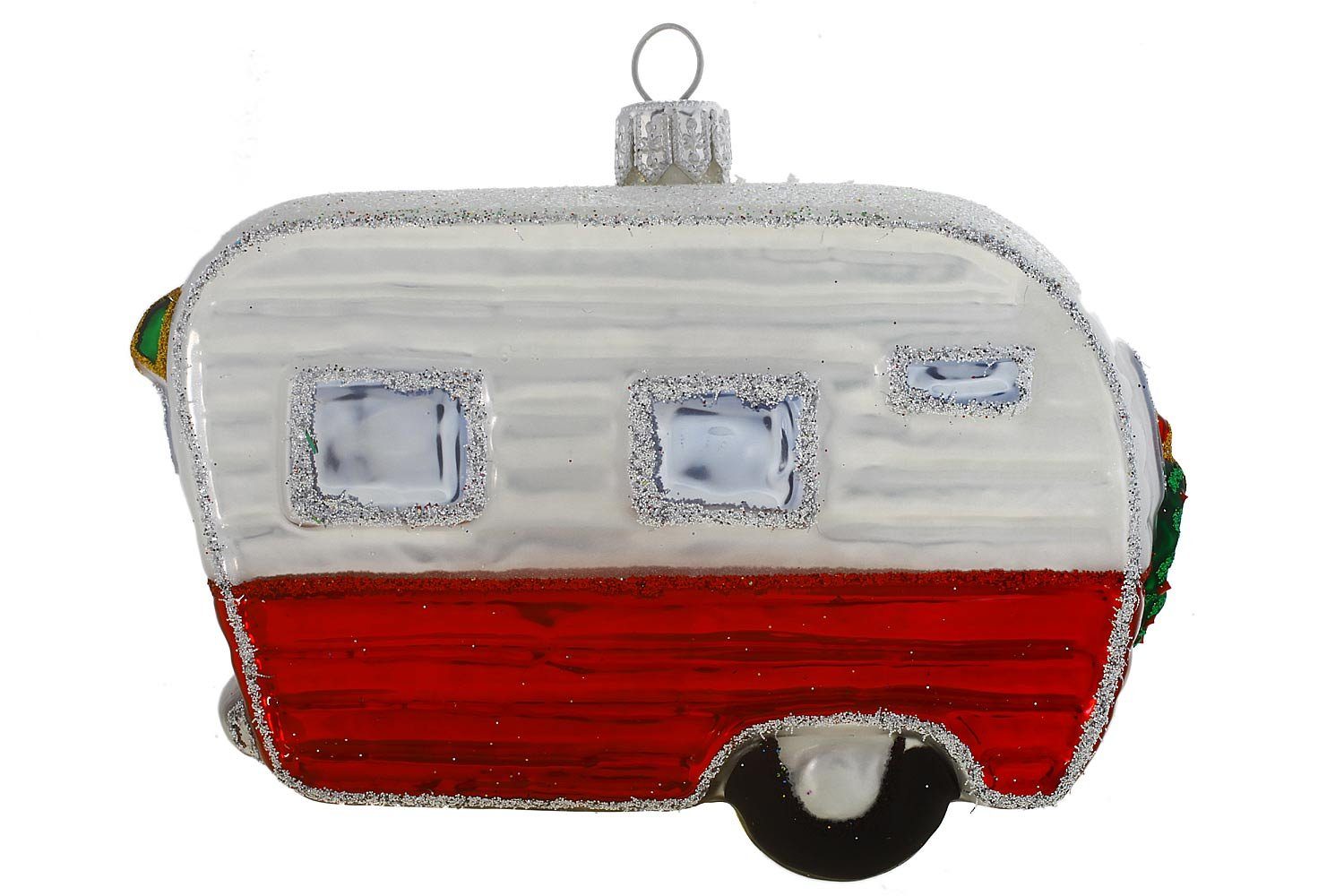 Hamburger Weihnachtskontor Christbaumschmuck Camper / Dekohänger Wohnwagen, mundgeblasen - - handdekoriert