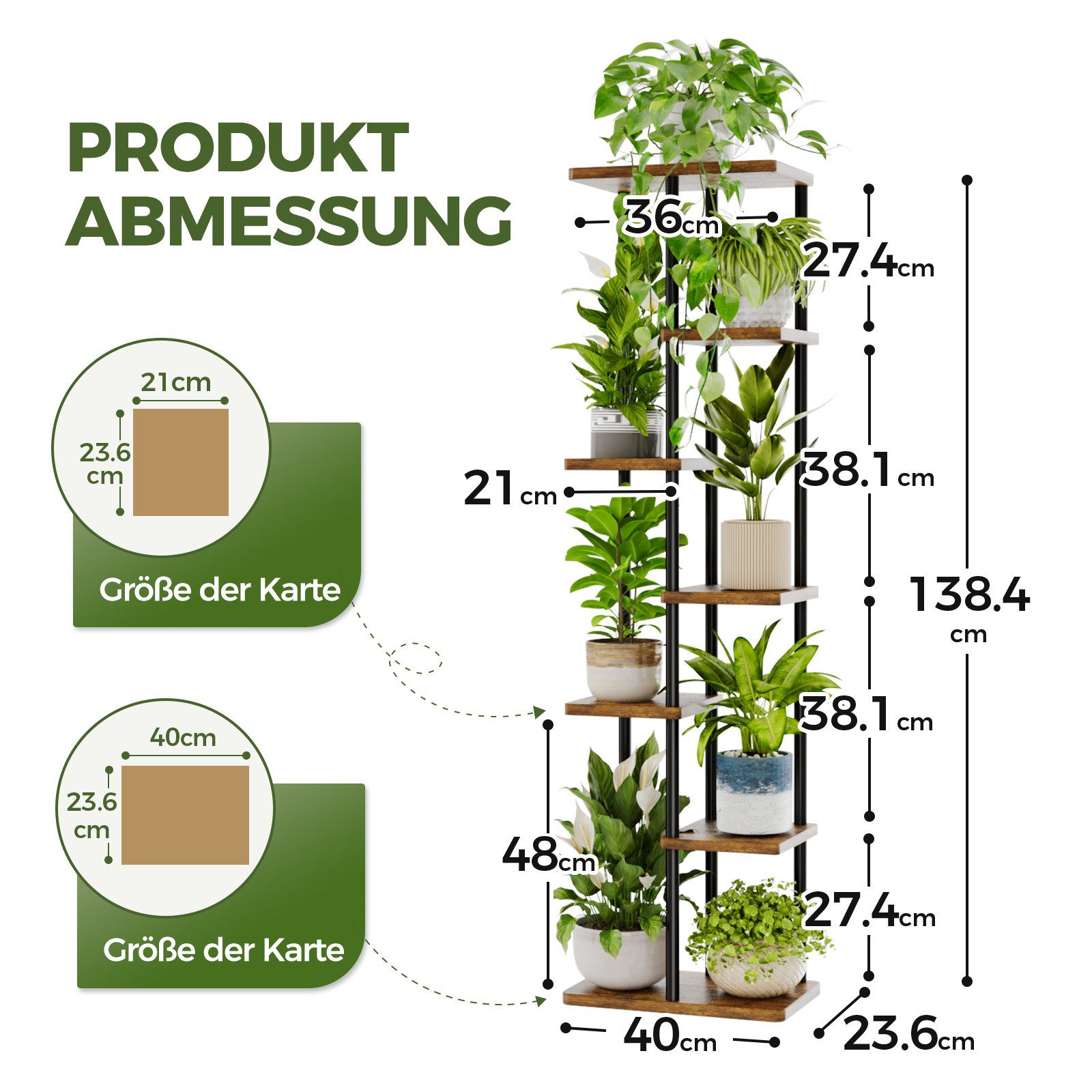 Bamworld Blumenständer Pflanzenständer mit Wachstumslicht, 7-stufig, Metall-Holz, eckig (1 St), Für Zimmerpflanzen, ideal für Wohnzimmer, Terrasse und Balkon