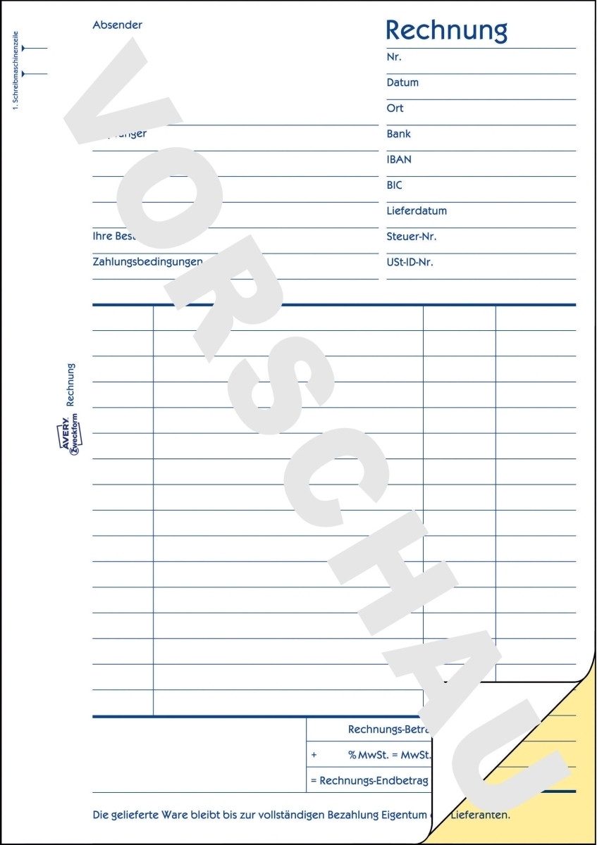 Formularblock Formularbuch Rechnung A5 hoch selbstdurchschreibend VE=2x40 Blatt