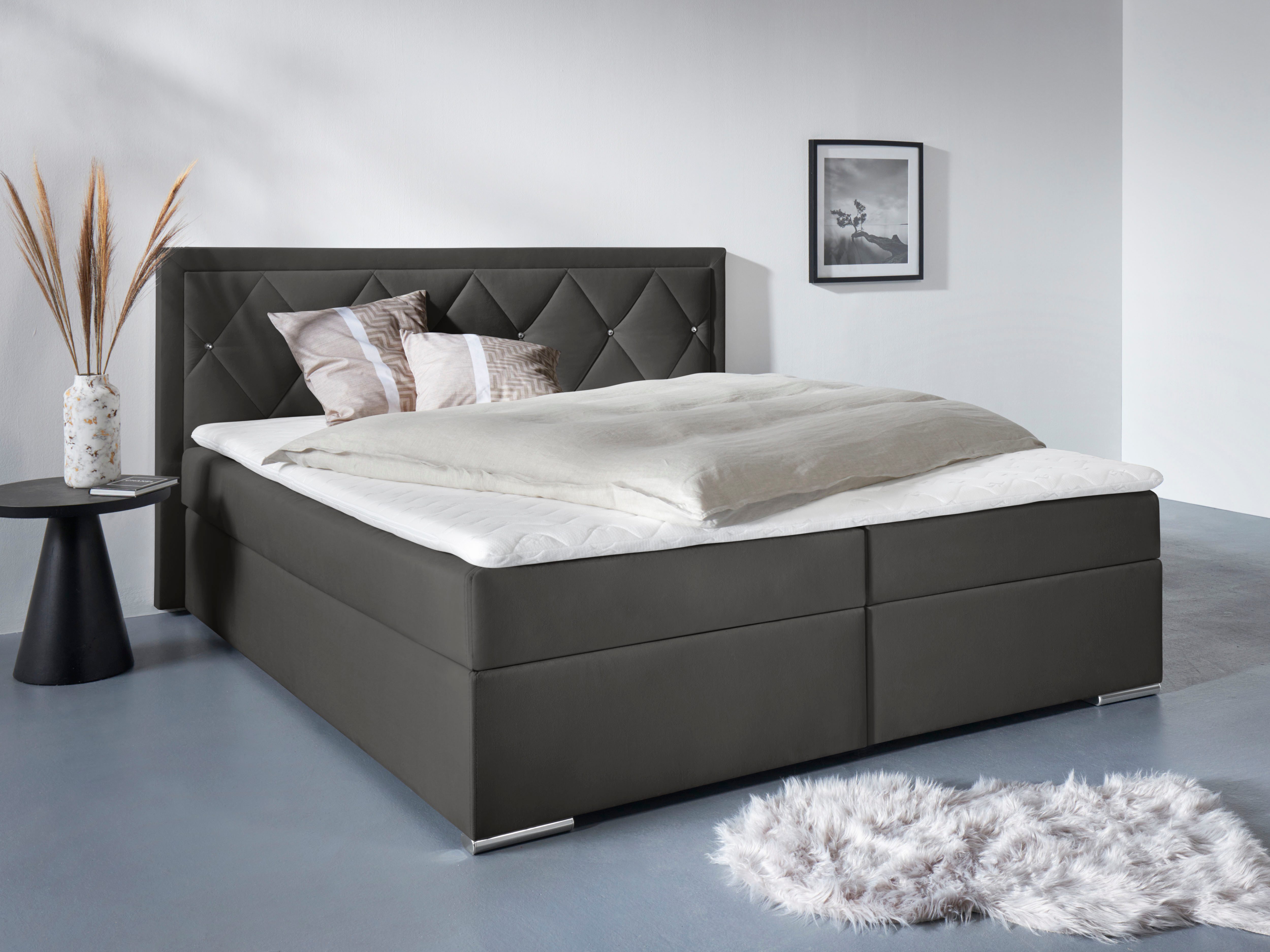 Home affaire Boxbett ALFIE, Polsterbett wahlweise mit Bettkasten, Samtvelours-Bezug (mit PUR-Schaumtopper (H2), Kaltschaumtopper (H3) oder Viscotopper (H4), mit Bonnell-oder Taschenfederkernmatratze H2,H3, H4, 120/140/180x200cm