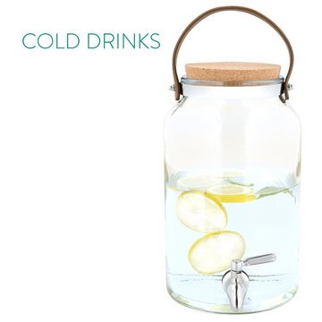 Navaris Getränkespender Glas-Wasserspender mit Zapfhahn und Korkdeckel, 5,6 l