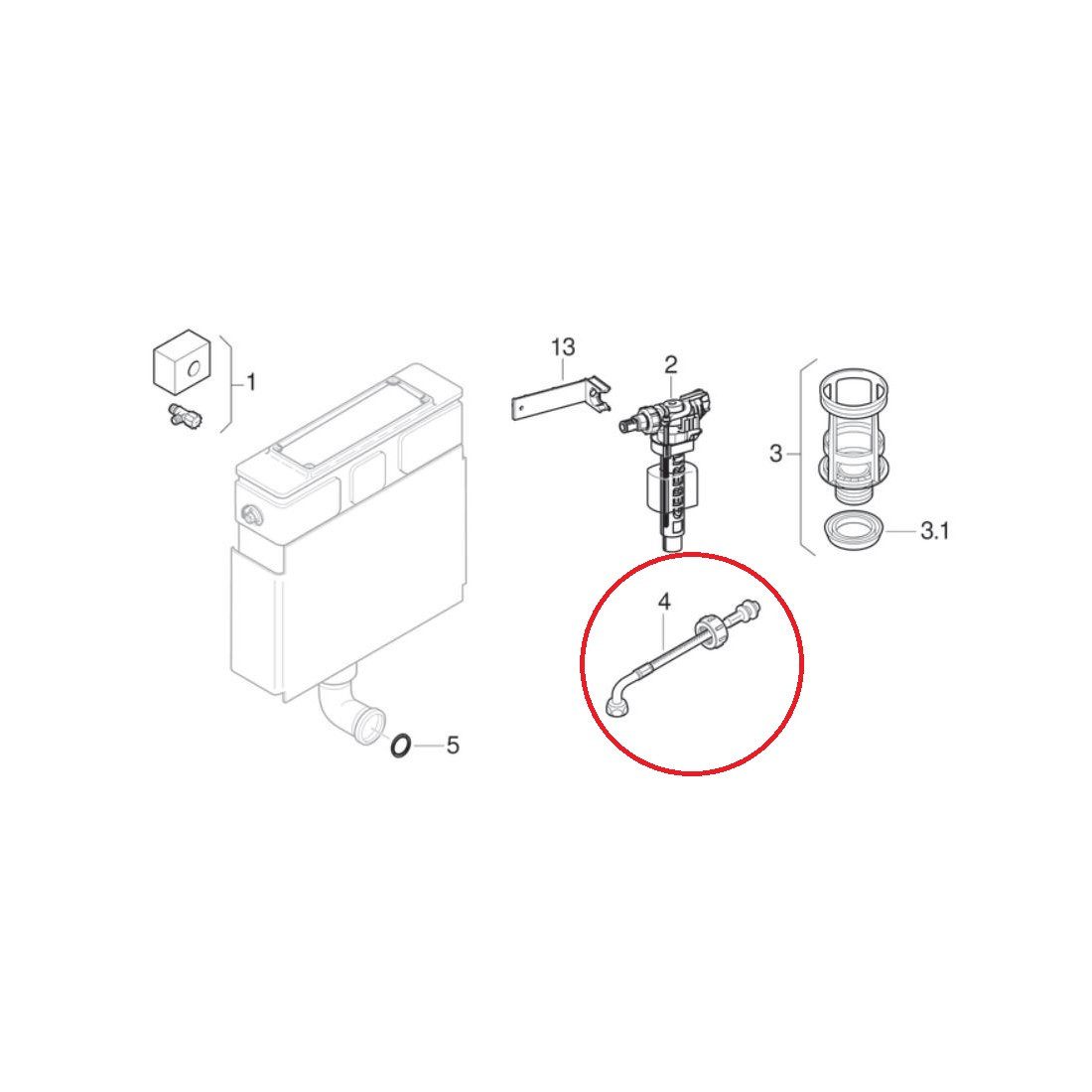 GEBERIT Unterputz-Spülkasten 240.321.00.1 Panzerschlauch Verbindung 90°x3/8 zu UP-Spülkasten NUVO