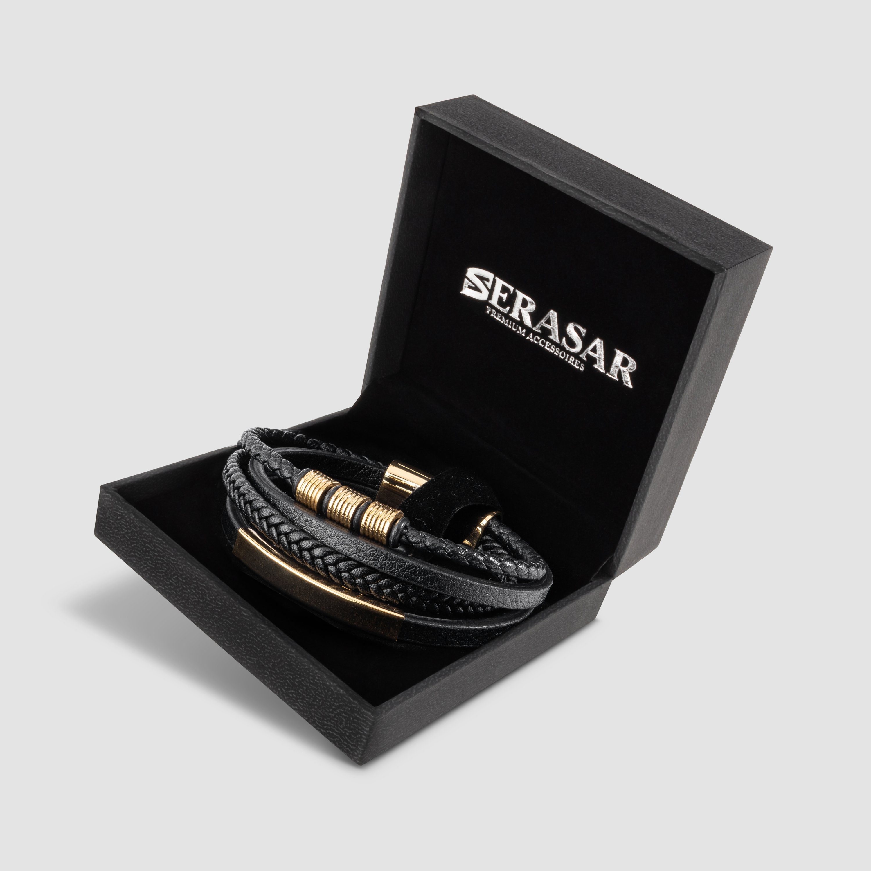 Leder 1-tlg), Echtleder, Gold "Brave" Herrenarmband aus Glied extra verstellbar SERASAR (Klassisch, Länge casual, durch Lederarmband elegant,