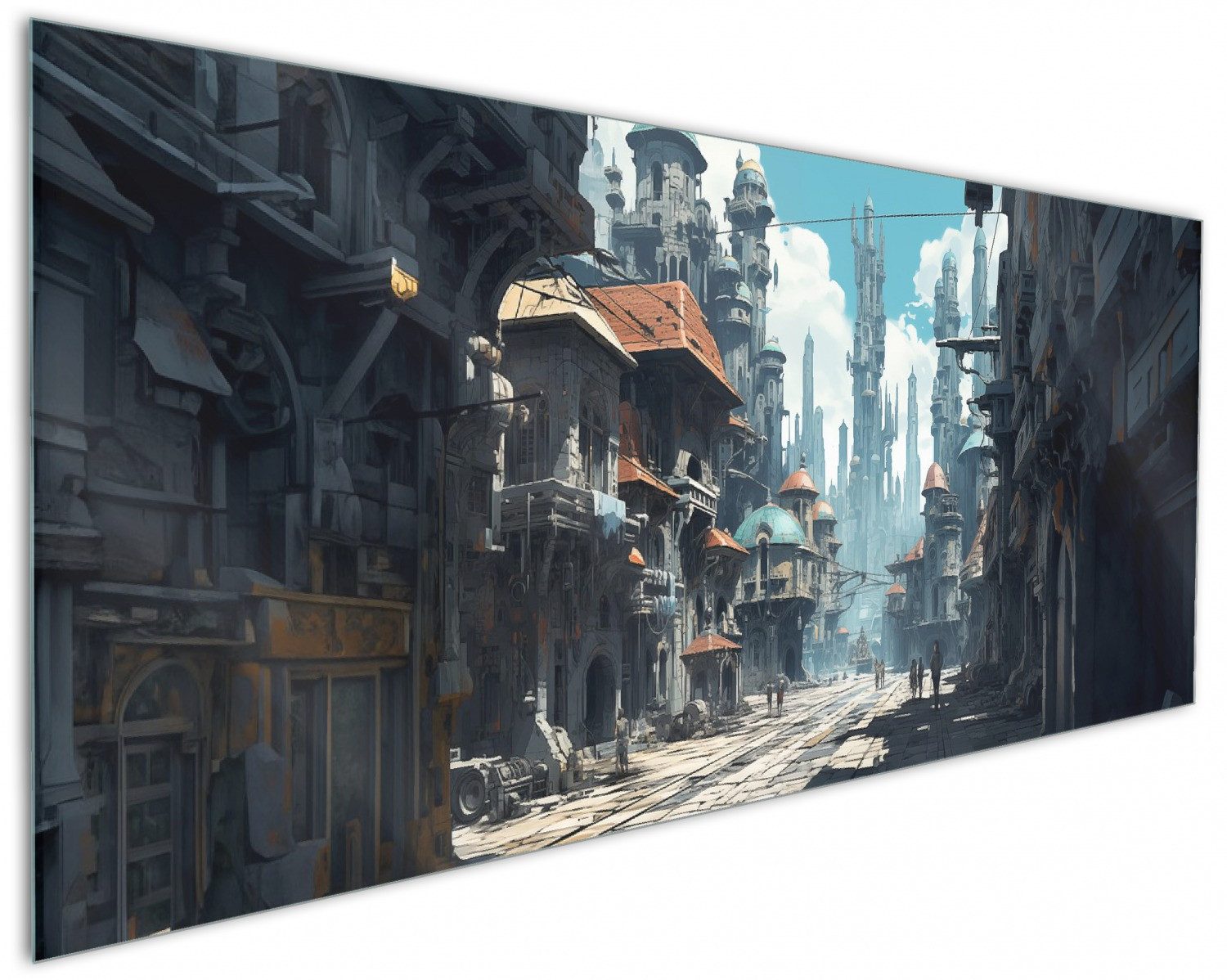 Wallario Küchenrückwand Verlassene Zukunftsstadt, (1-tlg)