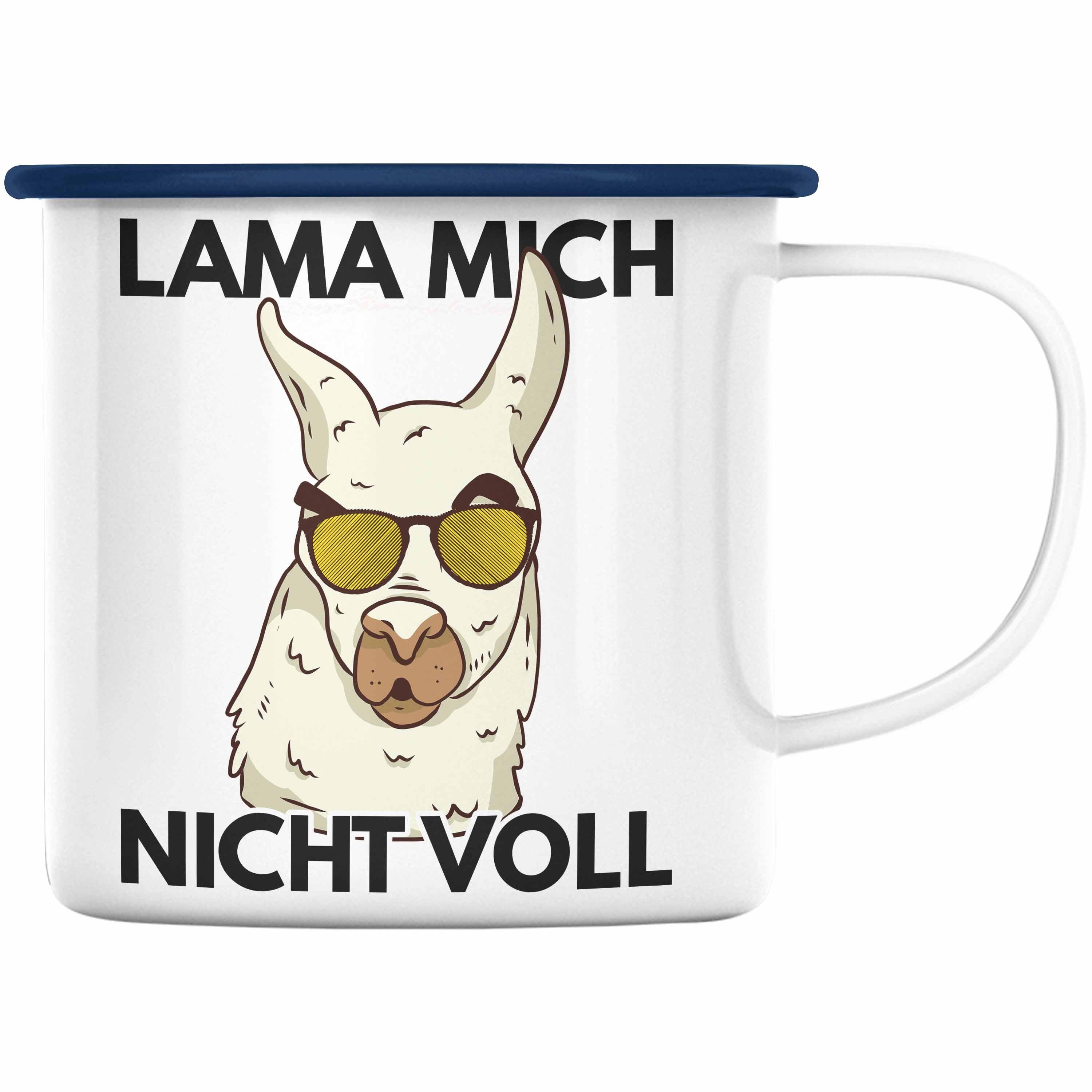 Trendation Thermotasse Trendation - Llama Mich Nicht Voll Emaille Tasse Alpaka Geschenk Lama-Liebhaber Geschenkidee Frauen Blau