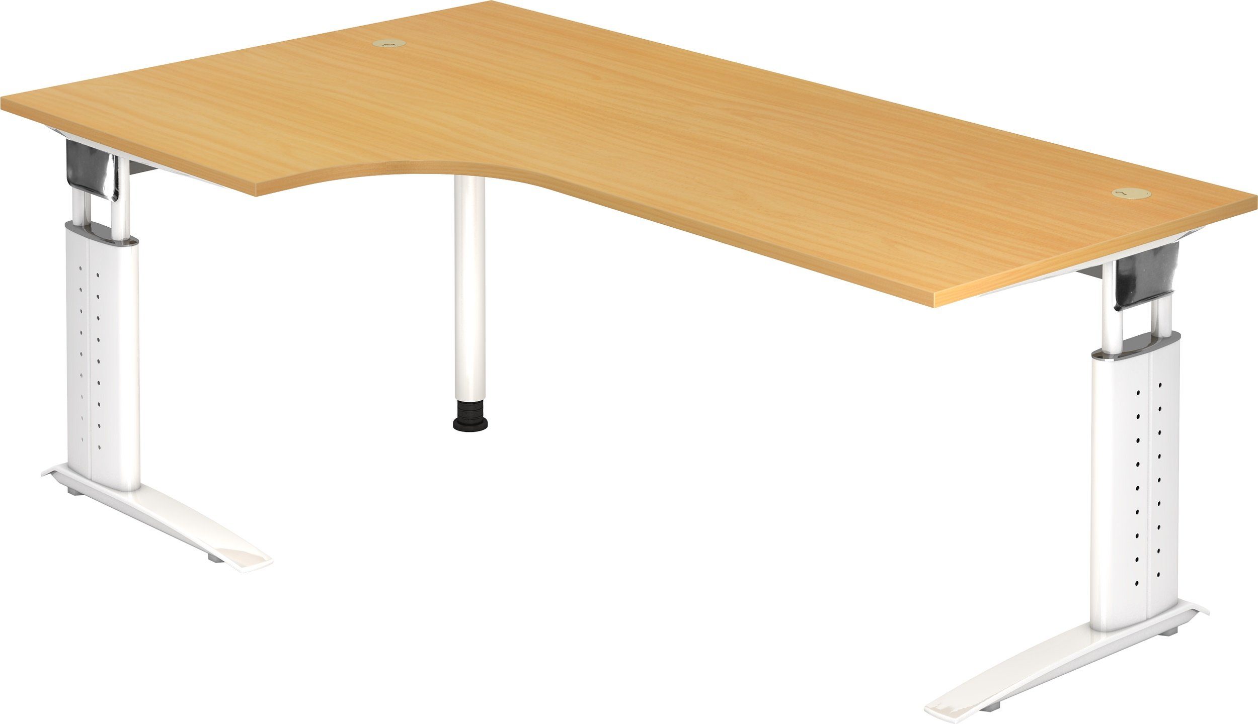 bümö Schreibtisch Serie-U - Arbeitshöhe: höhenverstellbar, Eckform: 200 x 120 cm - Dekor: Buche - Gestell: Weiß