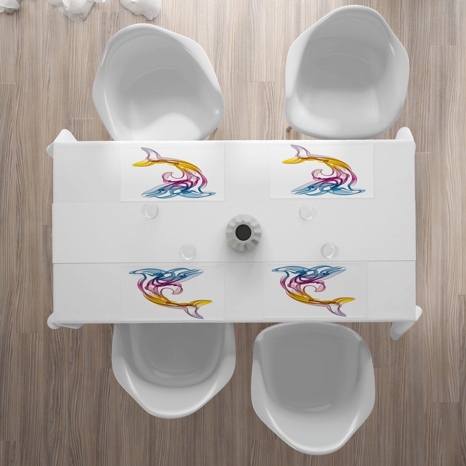 (4-teilig, Aquatic Waschbare Stoff Set Abakuhaus, Platzset, Teilig-St., 4x), aus Küche Tischdekorations Dolphin 4 Digitaldruck, Esszimmer Abstrakt