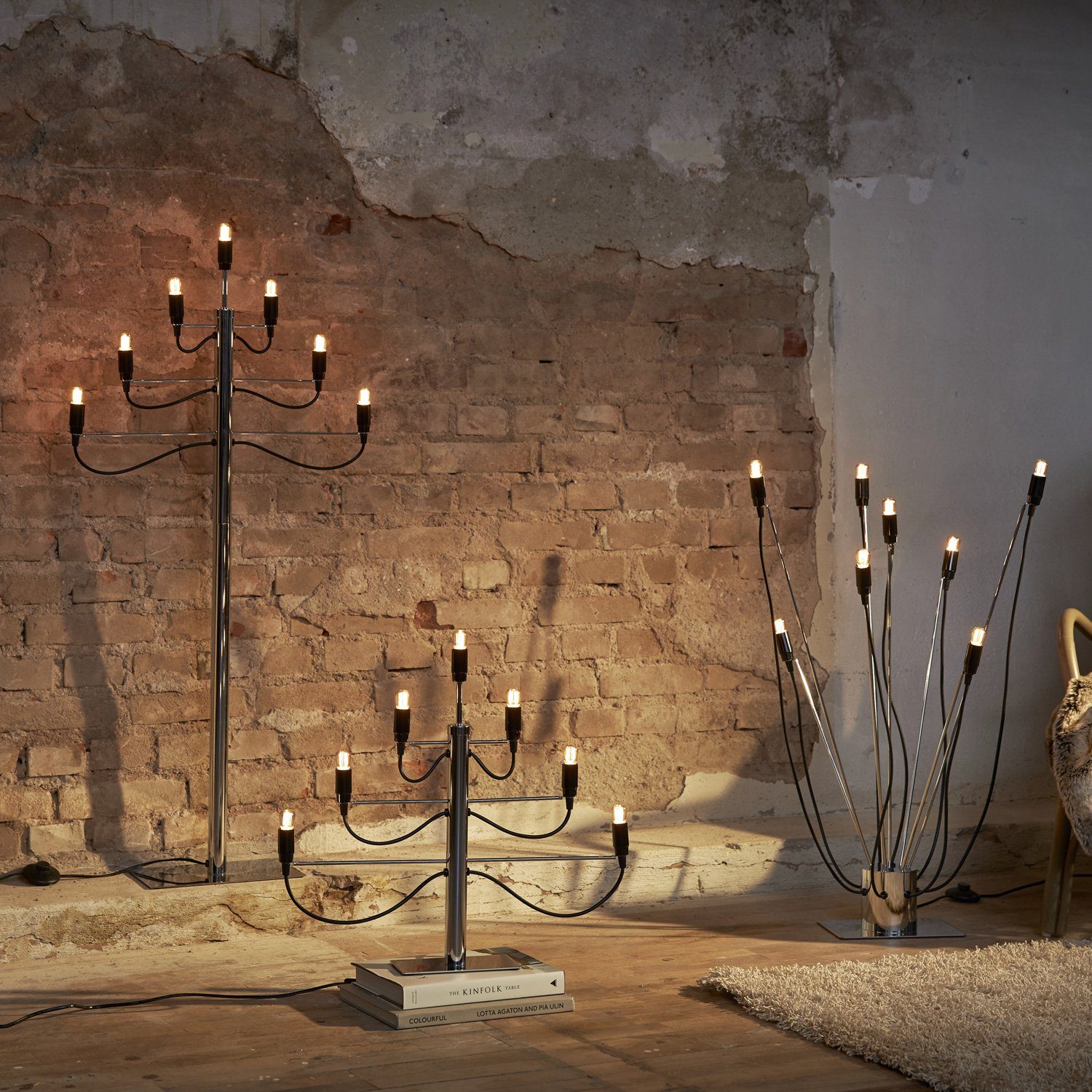 STAR TRADING Fensterleuchter Kerzenleuchter Fensterleuchter 7armig E14 52,5cm silber schwarz