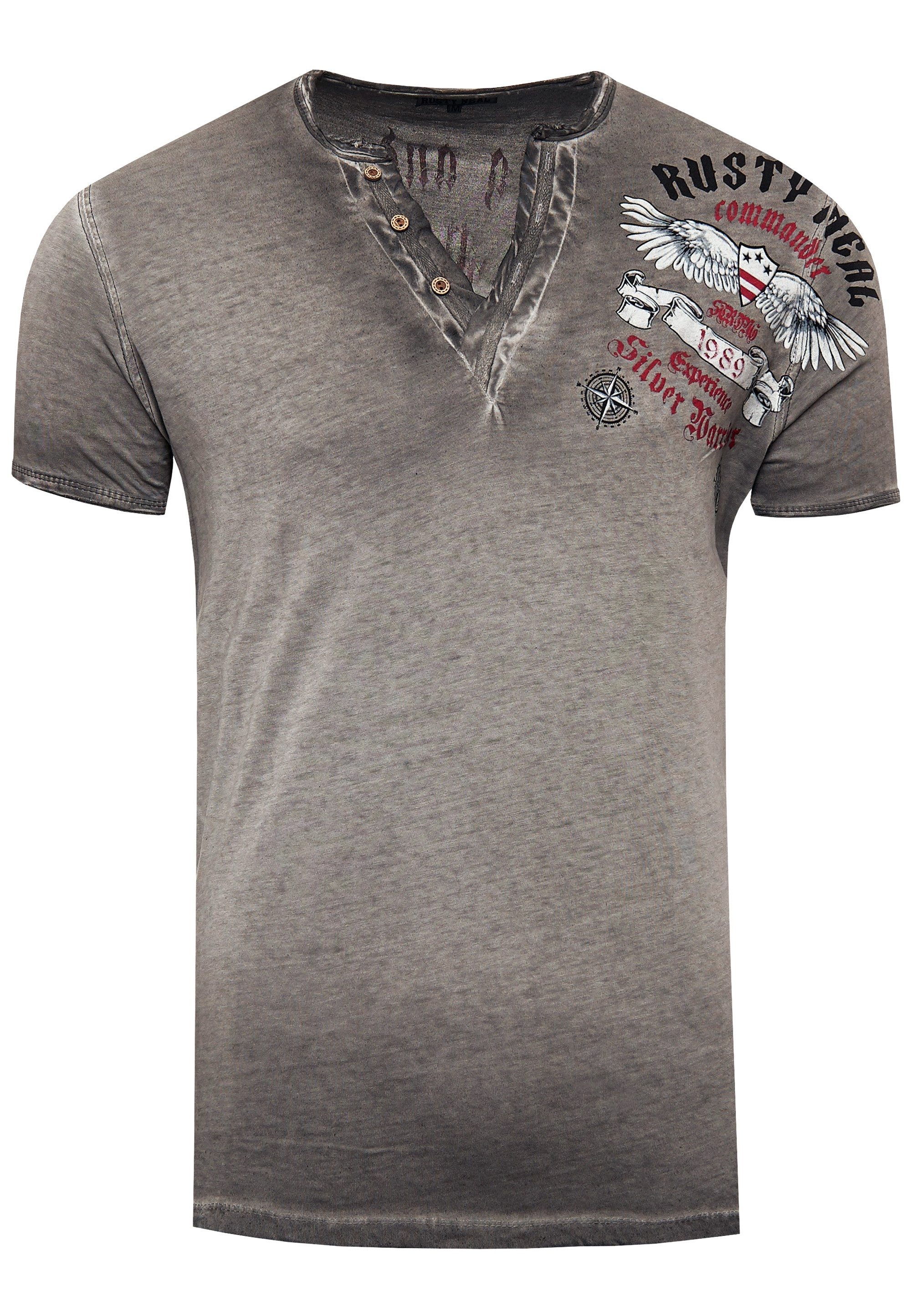 Rusty Neal T-Shirt mit modischer Knopfleiste – Bild 3 von 5
