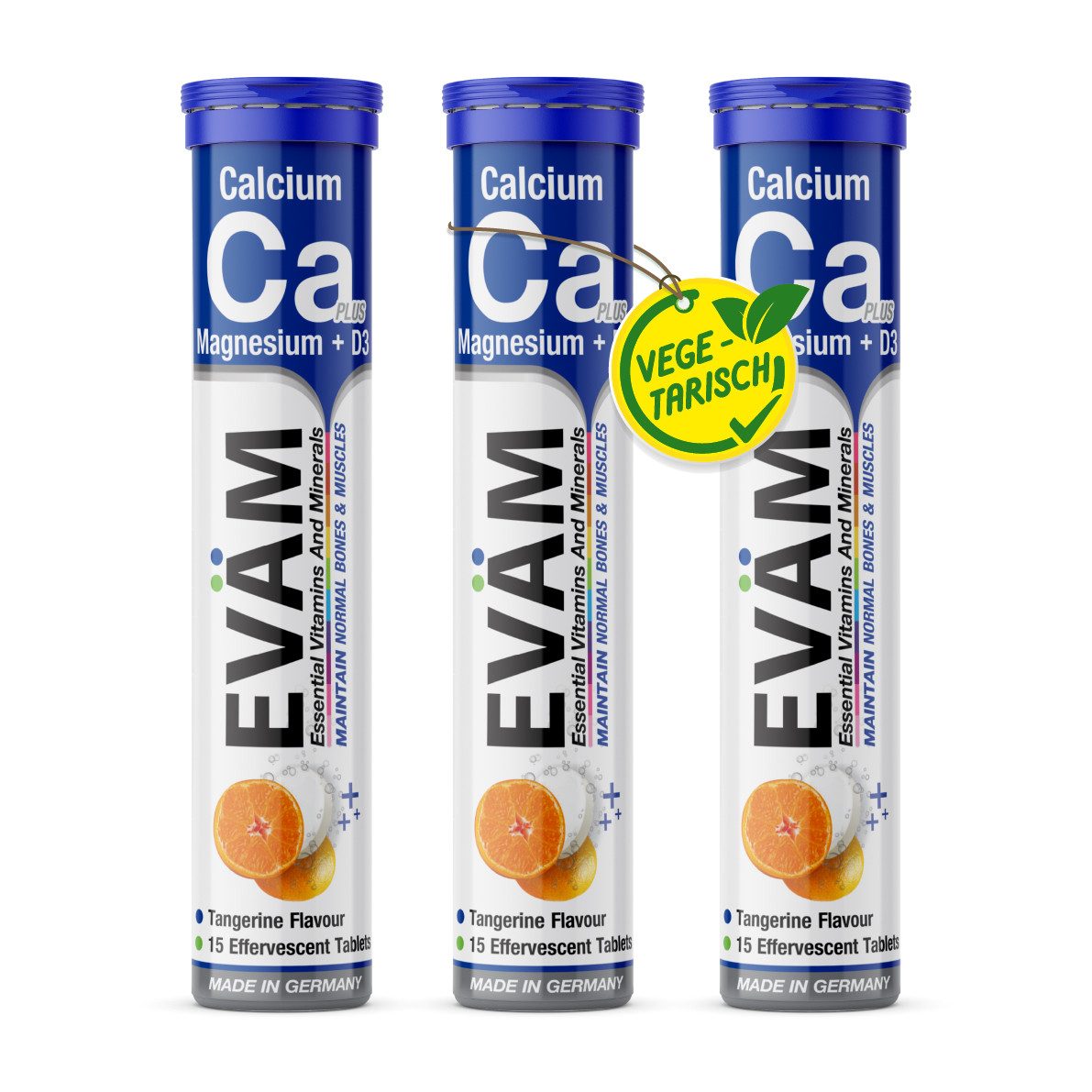 EVÄM EVÄM Calcium Magnesium D3 Sport Brausetabletten Geschmack Mandarine Brausetabletten, Set aus Röhrchen à 15,00 St., 270 g 9000 ml, Inhalt in ml ist die Gesamtmenge aufgelöst nach Dosierungsempfehlung