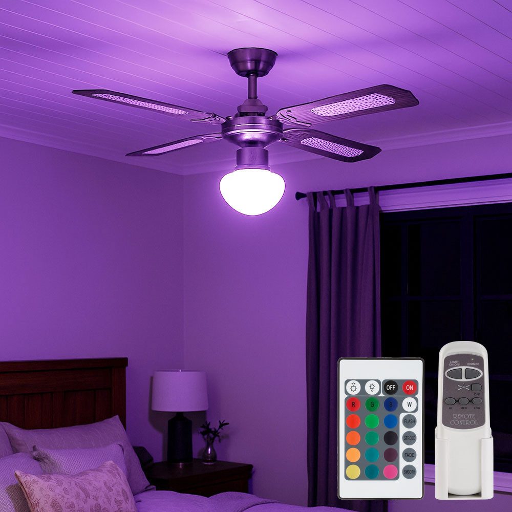 etc-shop Deckenventilator, RGB LED Deckenventilator Zugschalter leise Fernbedienung Altmessing