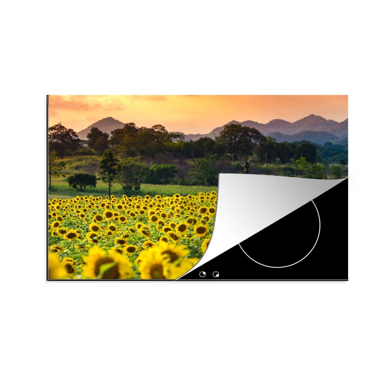 MuchoWow Herdblende-/Abdeckplatte Sonnenblume - Natur - Berg, Vinyl, (1 tlg), 80x52 cm, Induktionskochfeld Schutz für die küche, Ceranfeldabdeckung