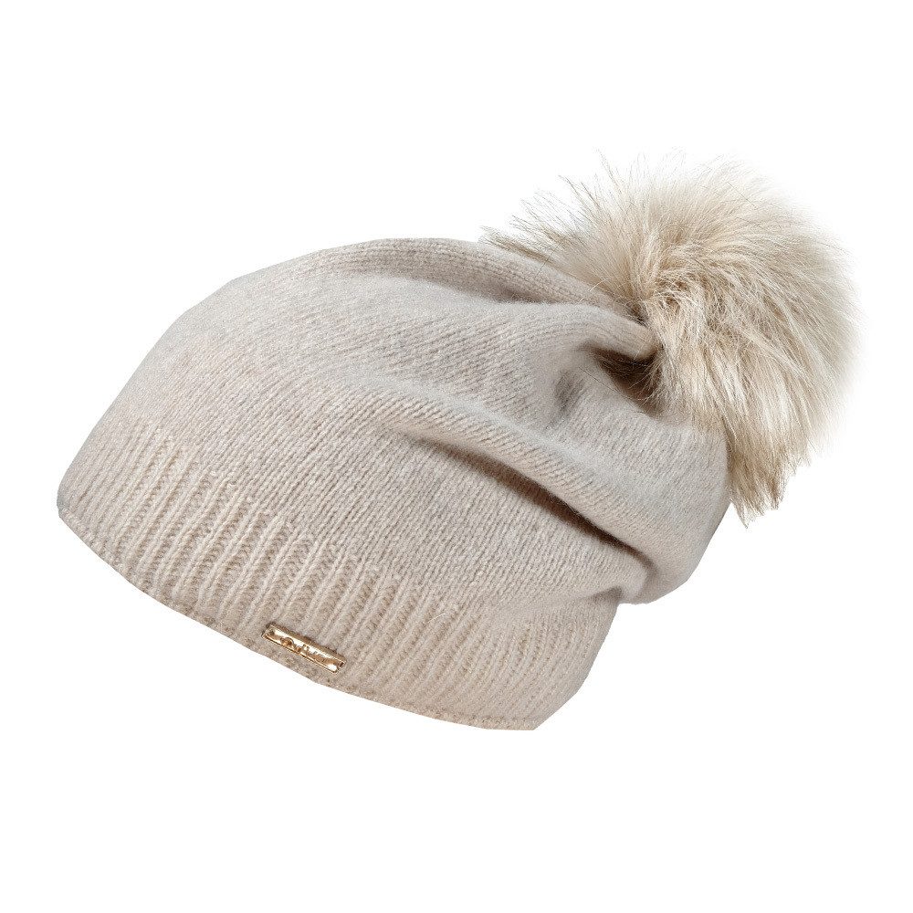 CAPO Strickmütze Strickmütze, Kaschmir Kunstfellpompon, Fleecestreifen (1-S günstig online kaufen