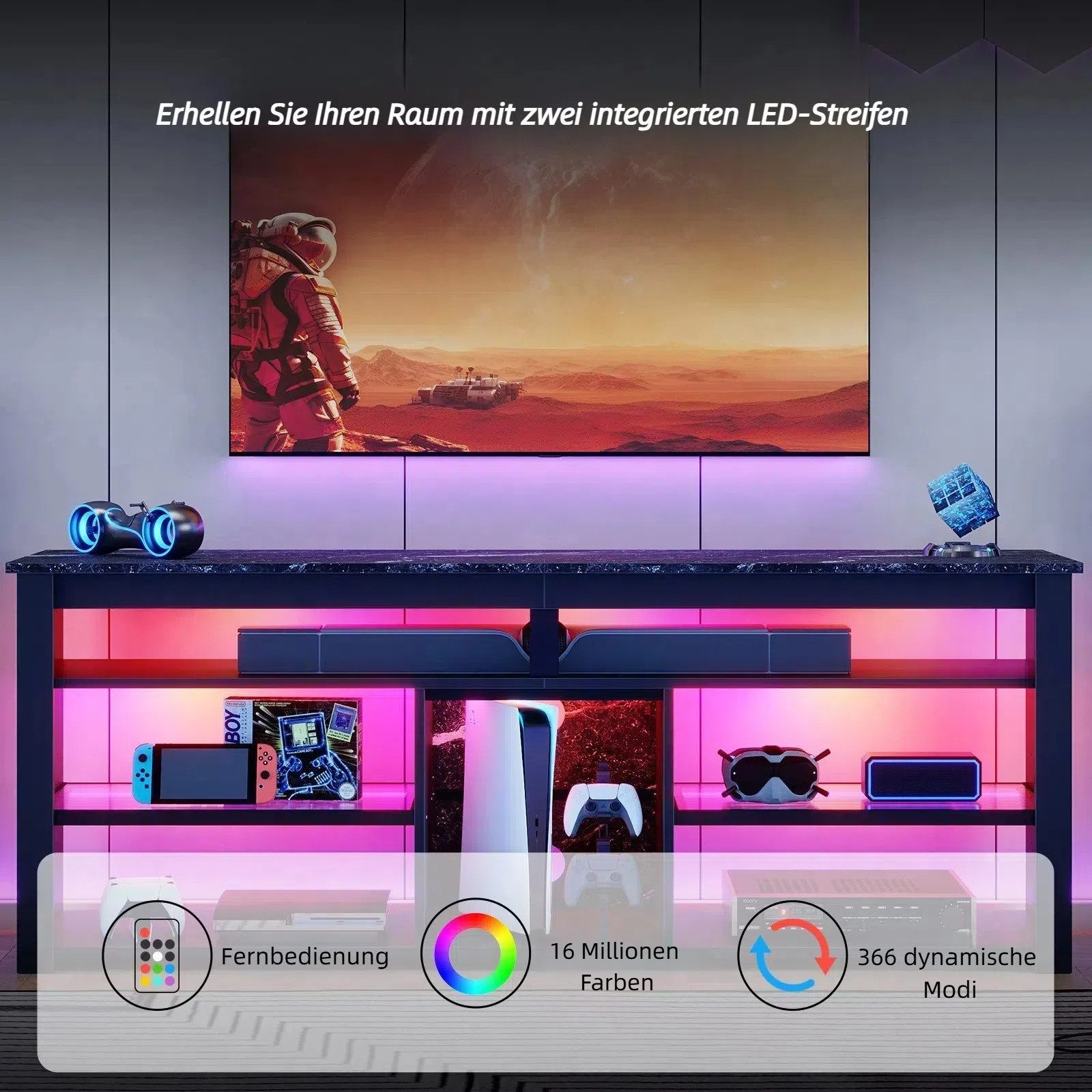Bestier Lowboard TV-Schrank, Sideboard, Gaming TV Board mit LED-Beleuchtung günstig online kaufen