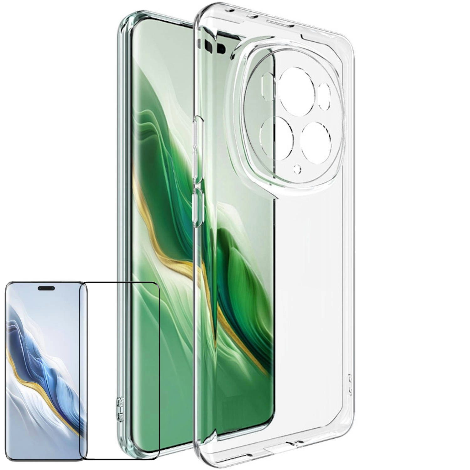 Wigento Handyhülle Für Honor Magic 6 Pro Hülle dünn Transparent + Curved 4D Hart Glas