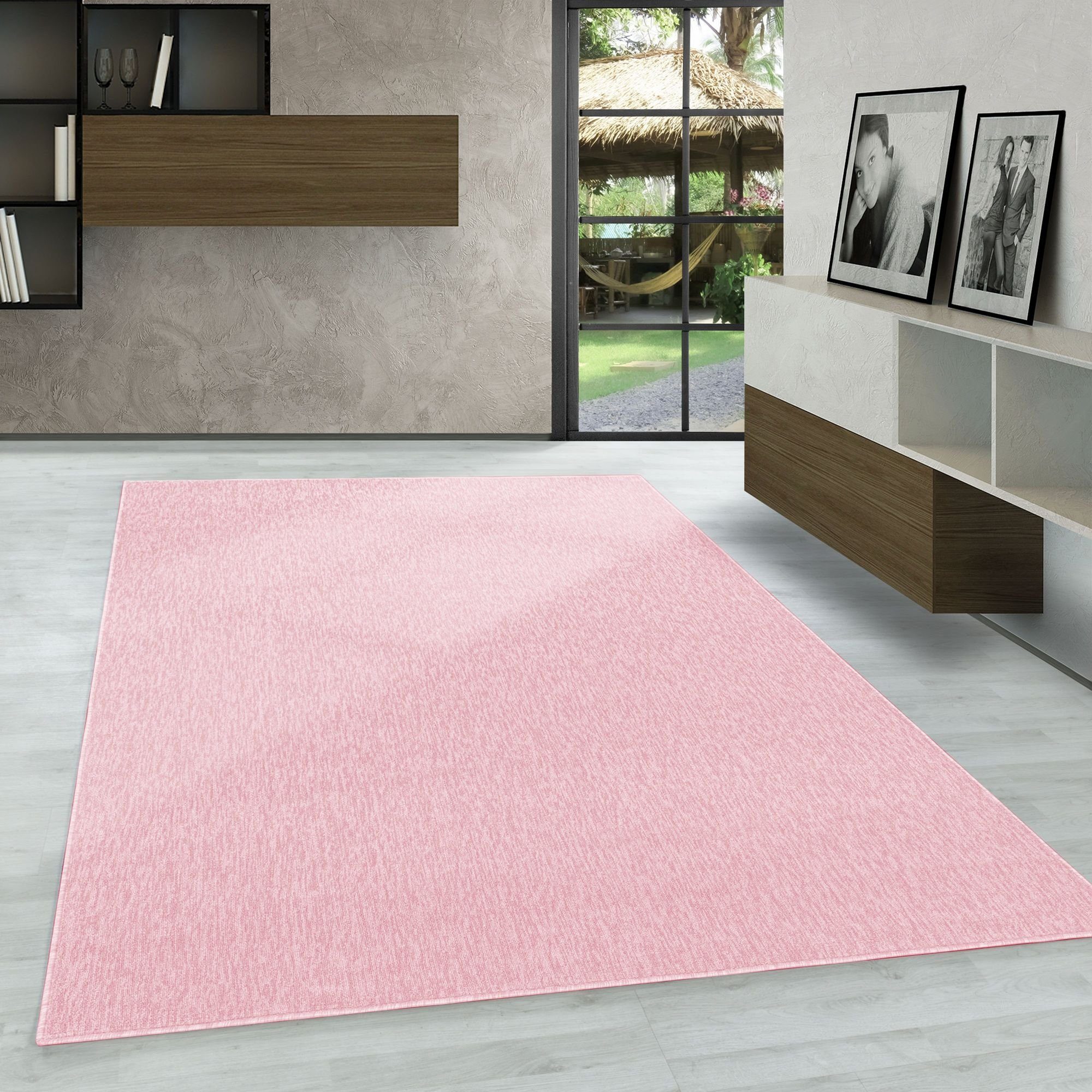 Schlingenteppich Unicolor - Einfarbig, Carpetsale24, Läufer, Höhe: 7 mm, Kurzflor Schlingen Teppich Wohnzimmer Einfarbig Modern Rosa