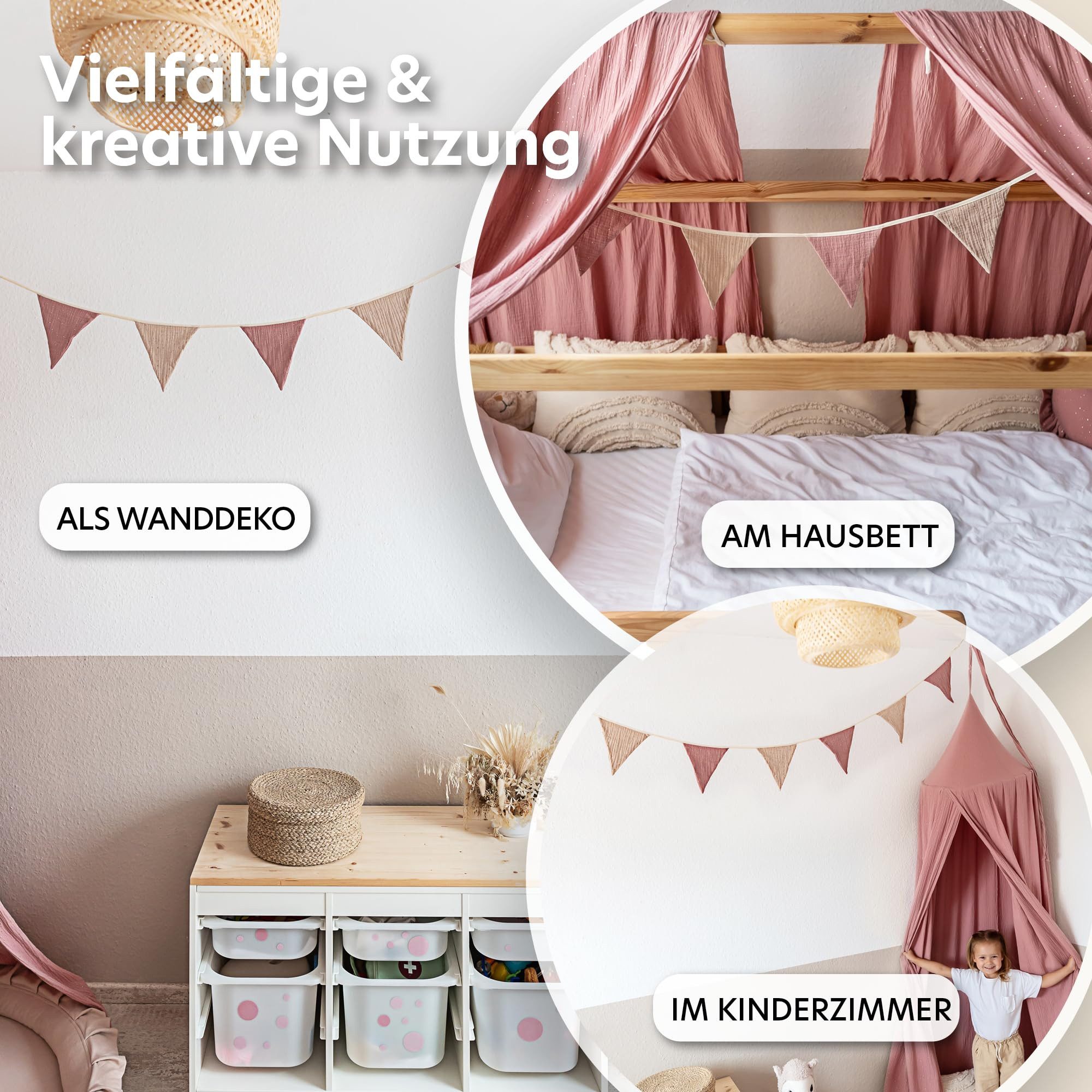 lilimaus Wimpelkette Handgemachte Wimpelkette aus Musselin Kinderzimmer Gol günstig online kaufen