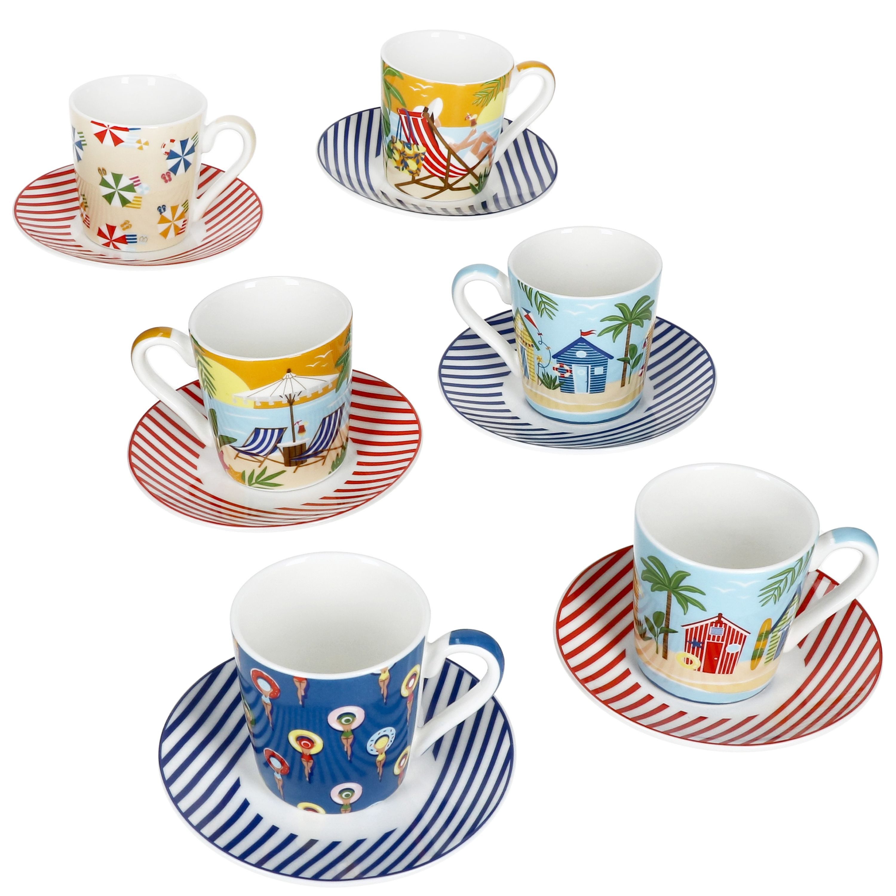 MamboCat Tasse Atmosphere 6er Set Espressotassen 80ml mit Untertassen Sommer Strand, Porzellan