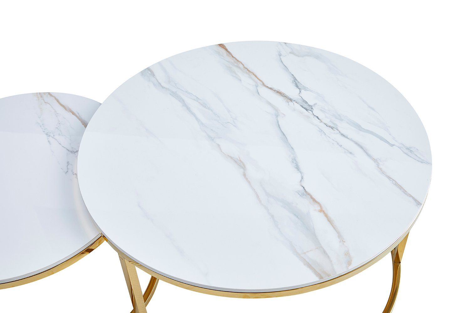 (Tischplatte aus Set der Beistelltisch Couchtisch in 1 Kunstmarmor), Verschachtelung mit Runder König Möbel 2er 2 Marmormuster geschachtelter Kaffeetisch Weiß