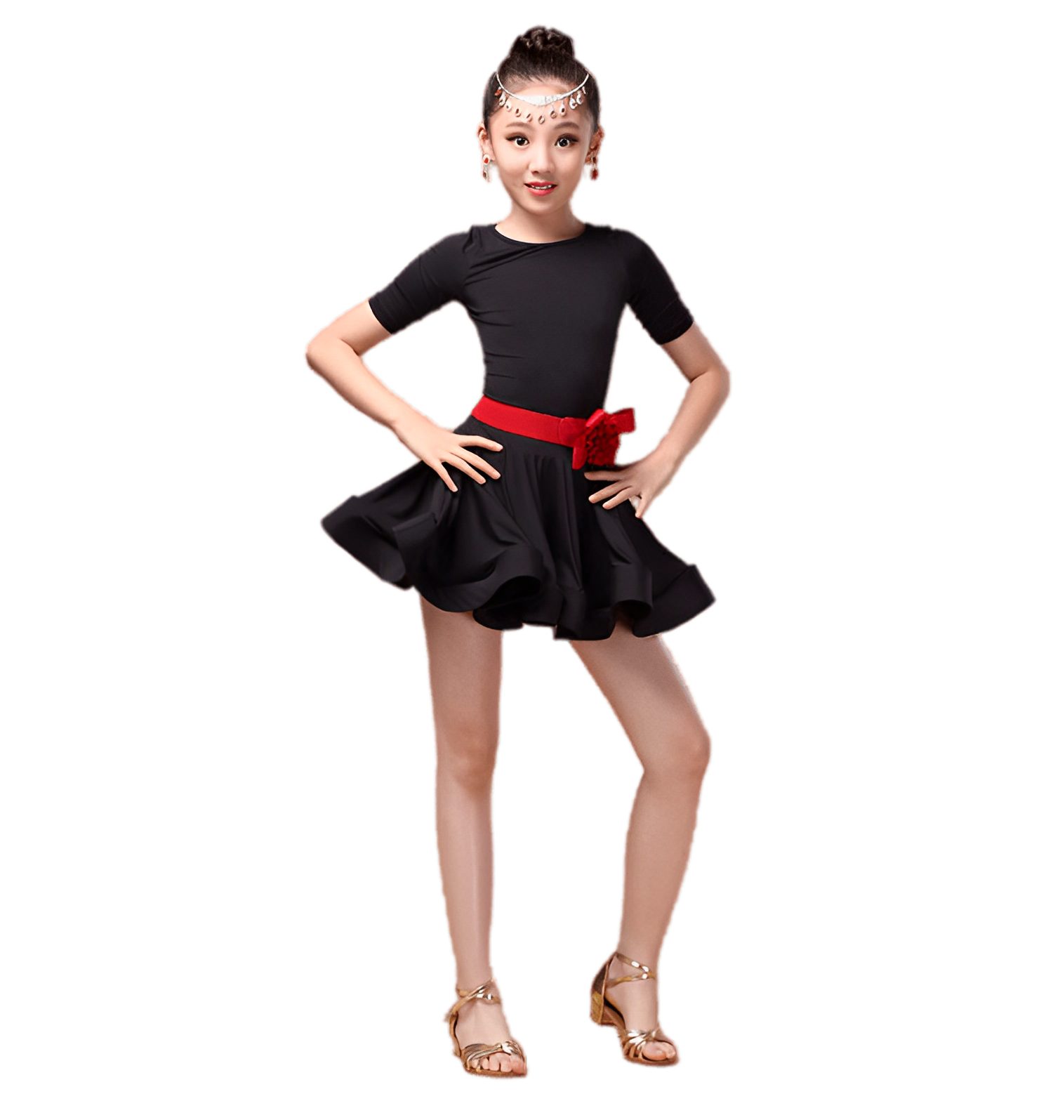 Matissa & Dad Tüllkleid Tanzkleid Ballett Latin Samba Kleid Röcke für Mädchen 3-15 Jahre Schwarz