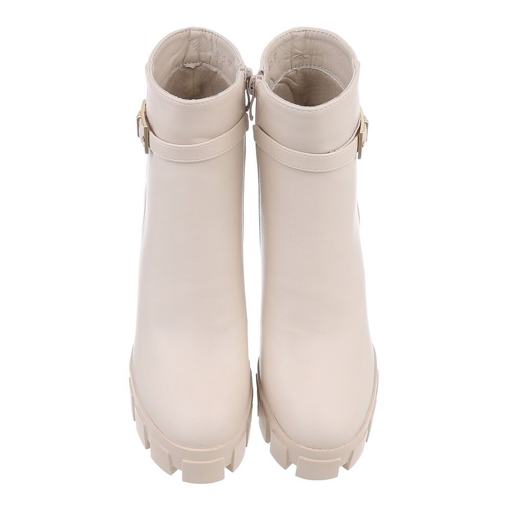Ital-Design Damen Party & Clubwear Plateaustiefelette (84989642) Blockabsatz High-Heel Stiefeletten in Beige