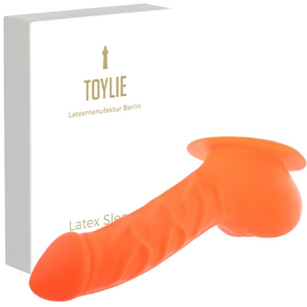 Toylie Penishülle Toylie Latex-Penishülle «FRANZ BP», Neon-Orange, mit Basis-Platte zum Ankleben an Latexkleidung