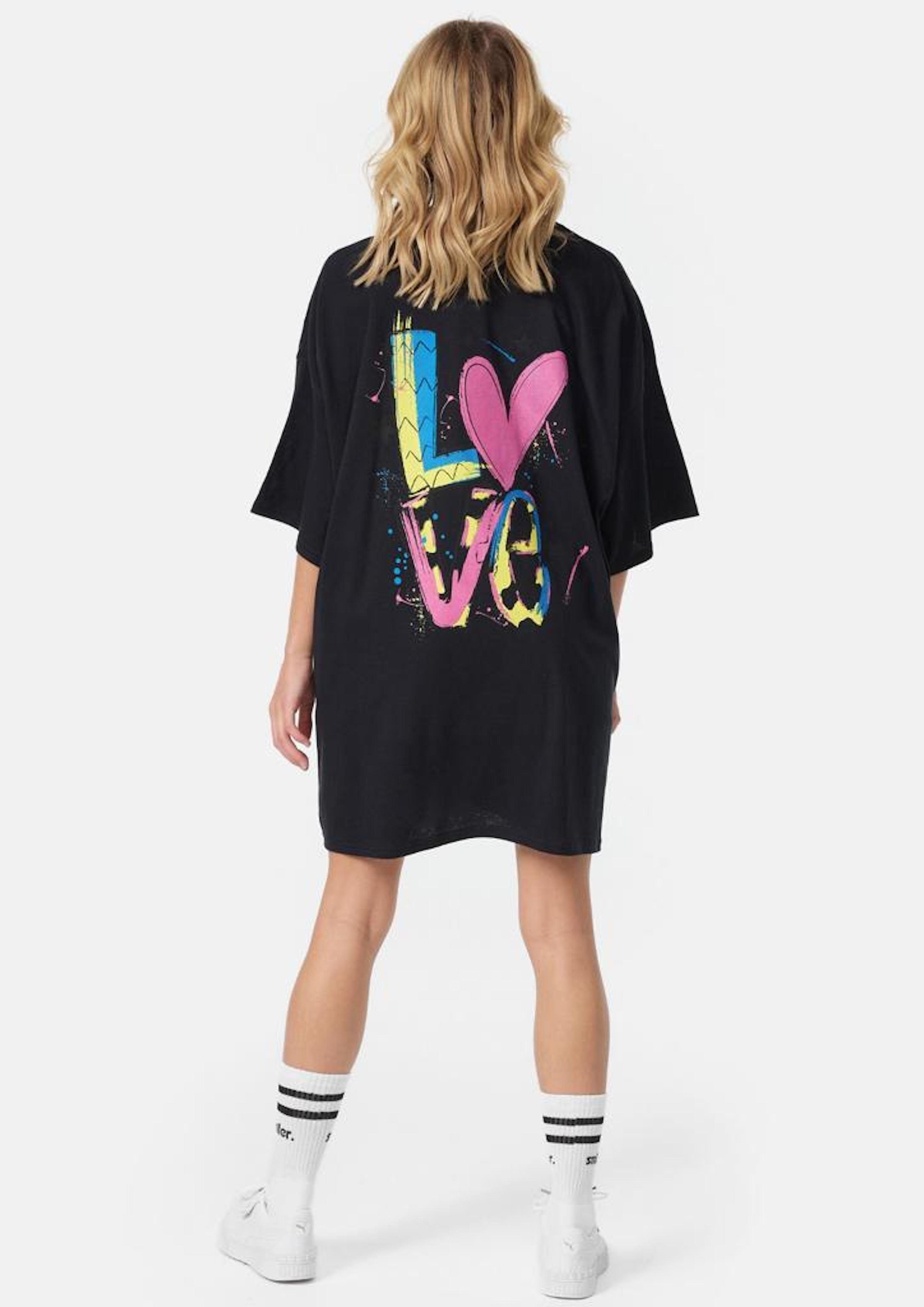 lang Schwarz T-Shirt Oversized Sommer LOVE Worldclassca Print Tee Oberteil T-Shirt Worldclassca