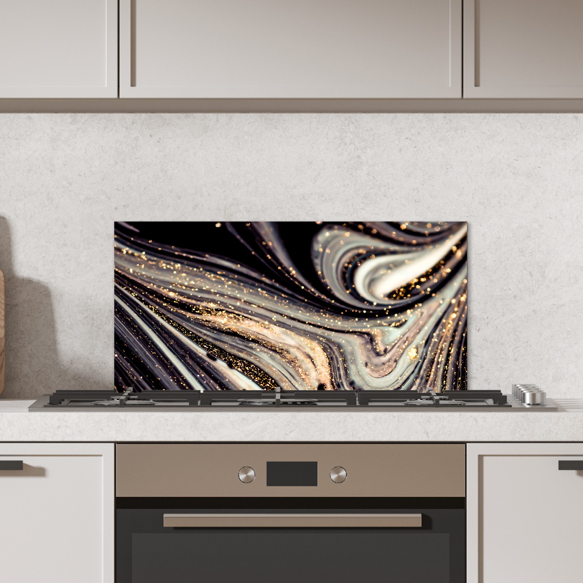 KitchenYeah Küchenrückwand Marmoroptik/print - Schwarz - Gold - Weiß - Glitter - Marmor, (1-tlg), Rückwand Küche, Wandschutz, Deko, 70x30 cm