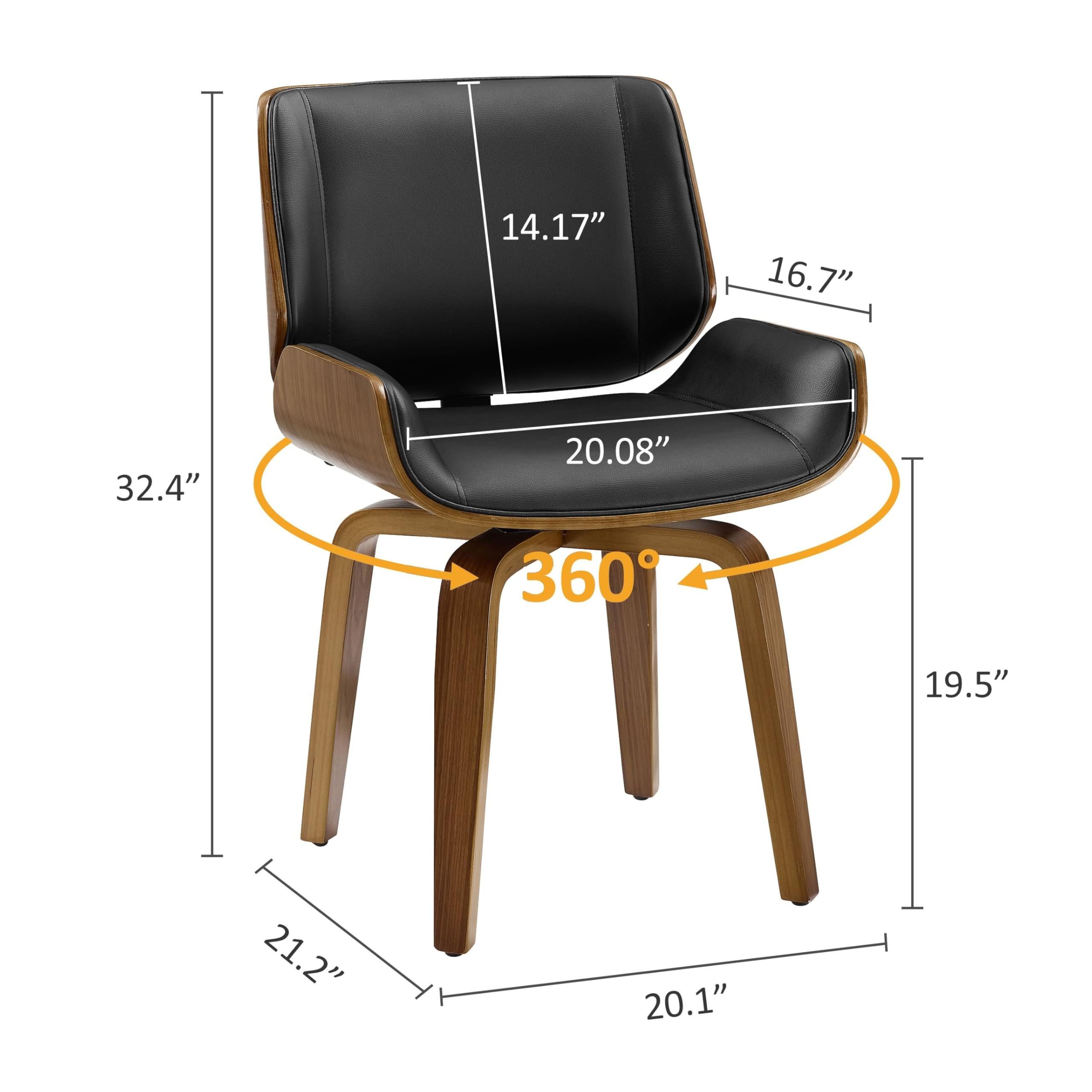 Art Leon Esszimmerstuhl CC052 (Mid Century Modern Schreibtisch Stuhl Faux Leder Wohnzimmer Stuhl mit Nussbaum Bentholz Beine Farbe in Schwarz/Braun), Küche Esszimmer Stühle mit gepolstertem Sitz