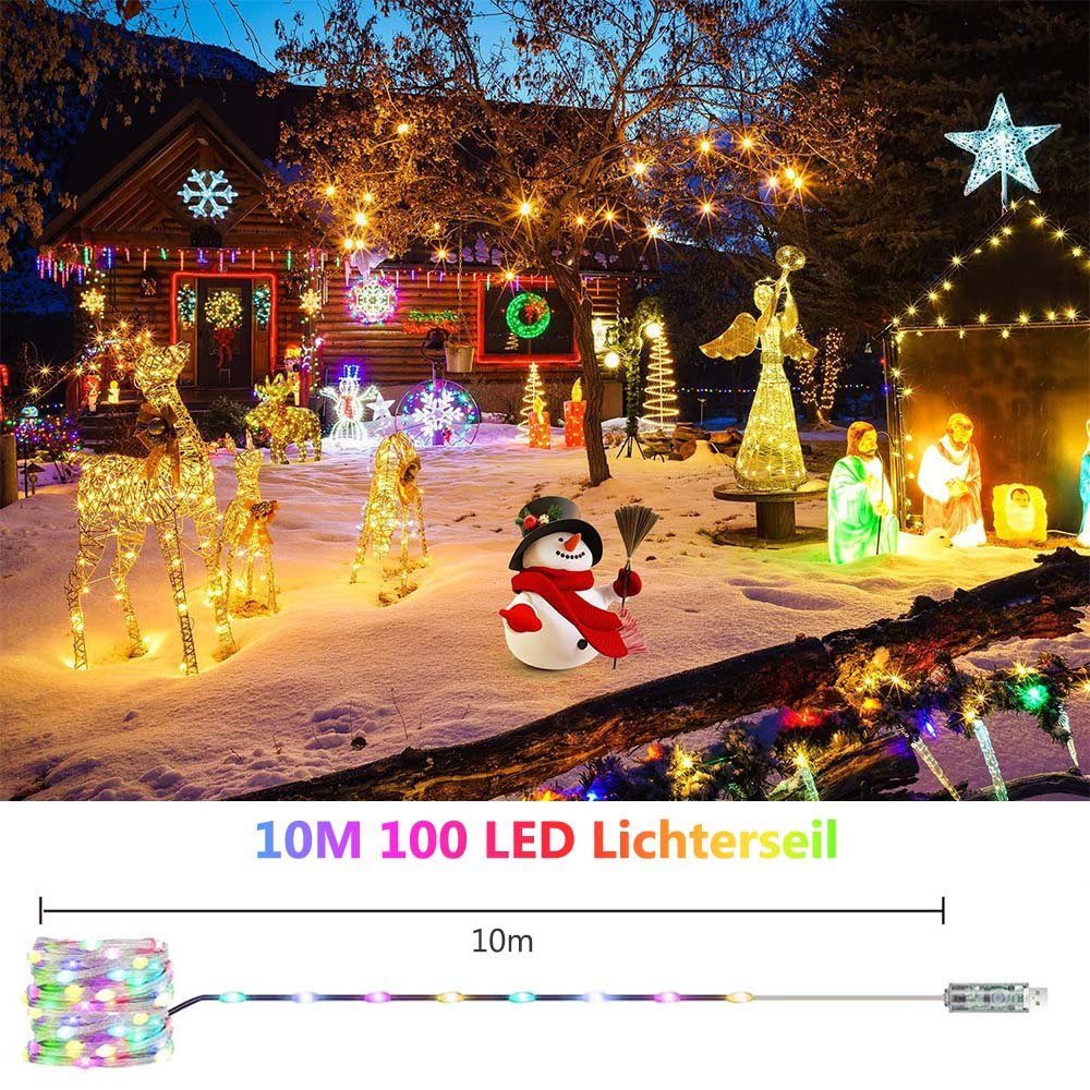 Außen Timer, IP68, APP, Deko, Lichterkette, Party Musik Beleuchtung, USB, Weihnachtsbeleuchtung, Sunicol Bluetooth LED-Lichterkette 10M/20M, Sync RGB