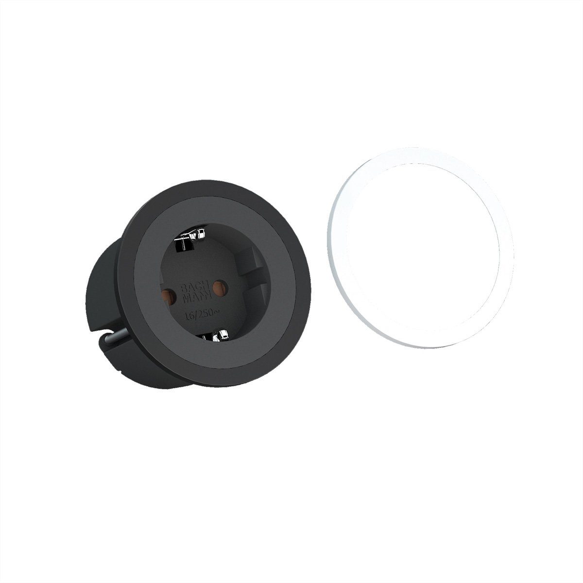 Bachmann PIX 1x Schutzkontakt mit Zierringen in Weiß und Schwarz, GST-Kupplung Einbau-Tischsteckdosenleiste (Kabellänge 0.2 m)