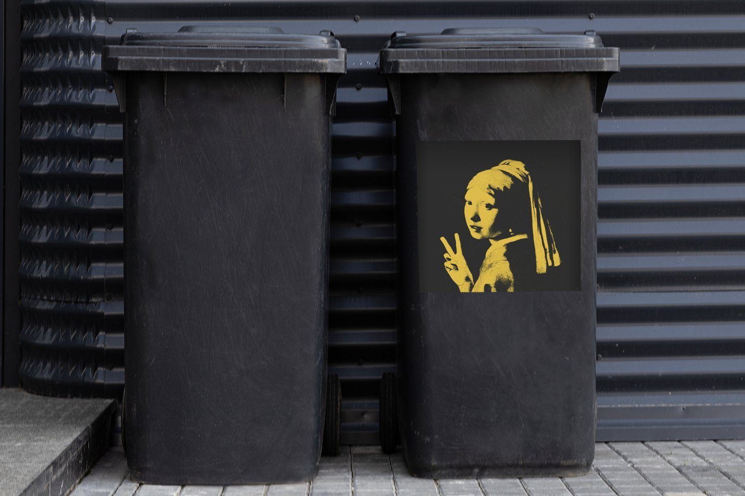 Vermeer Wandsticker - (1 Sticker, Mülleimer-aufkleber, Container, Perlenohrring mit Abfalbehälter Mülltonne, MuchoWow St), - Kunst Mädchen