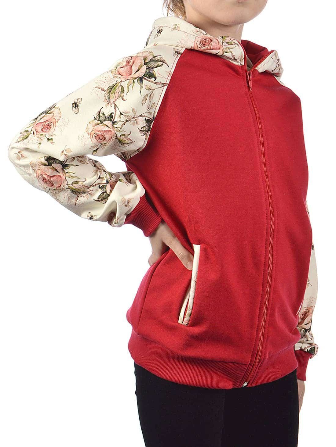 KMISSO Kapuzensweatjacke Mädchen Pullover mit Kapuze Blumenmuster (1-tlg) Rot