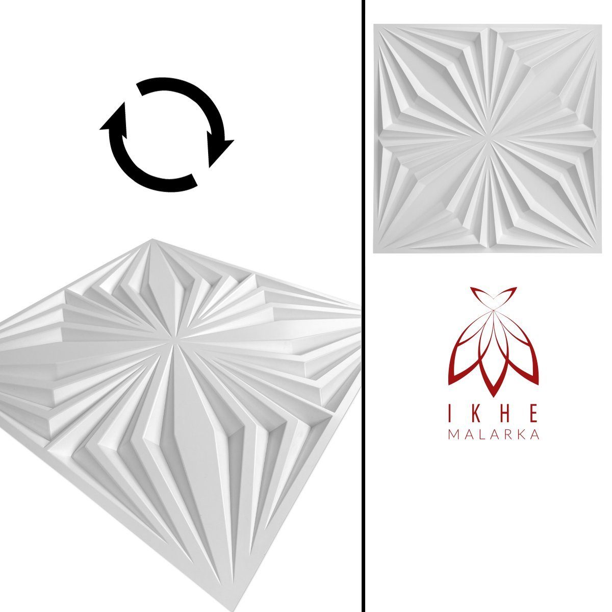 IKHEMalarka 3D Wandpaneel 3D Paneele PVC Kunststoffpaneele, BxL: 50,00x50,00 cm, 0,25 qm, (1 Stück, 3D Wandpaneele Deckenpaneele) hochwertige & harte PVC 3D Pla – Bild 4 von 5