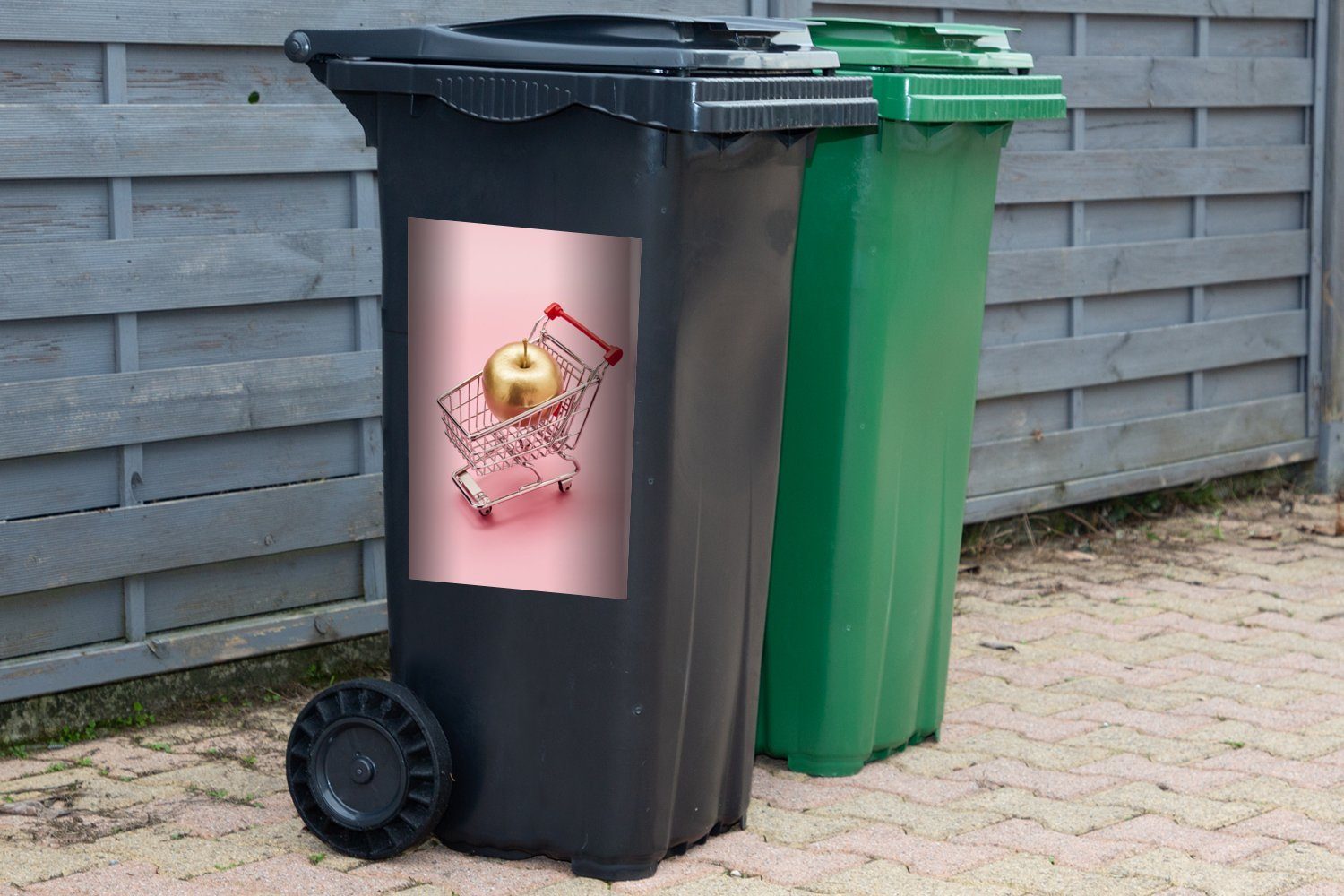 MuchoWow Mülleimer-aufkleber, Container, eines einem Stillleben (1 Sticker, Apfel St), Mülltonne, Miniatur-Einkaufswagens Abfalbehälter goldenen Wandsticker mit