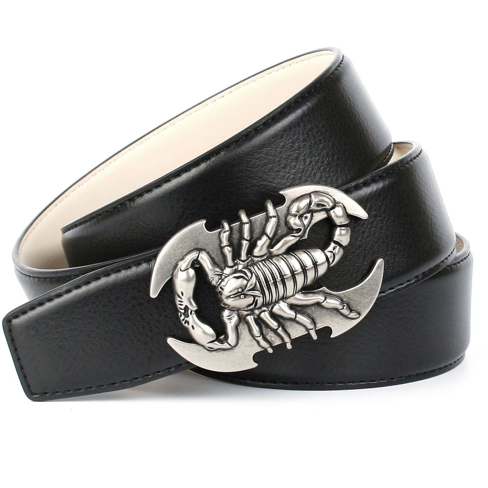 "Skorpion"-Schließe in Anthoni Ledergürtel altsilberfarben Crown