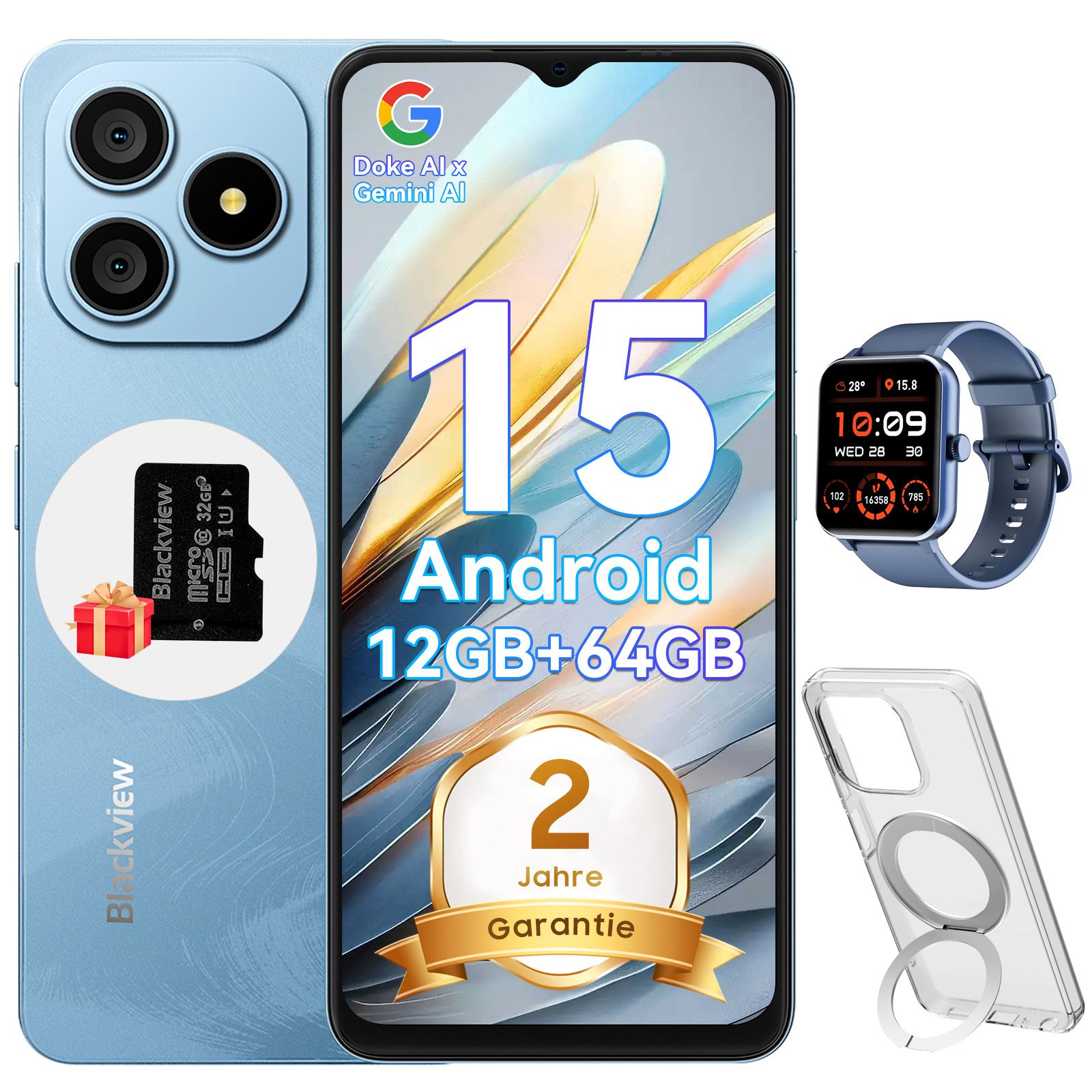 blackview WAVE 9C Android 15 incl. R50 Smartphone (6.56 Zoll, 64 GB Speicherplatz, 13 MP Kamera, 13MP, Android 15, fingerprint, OTG)