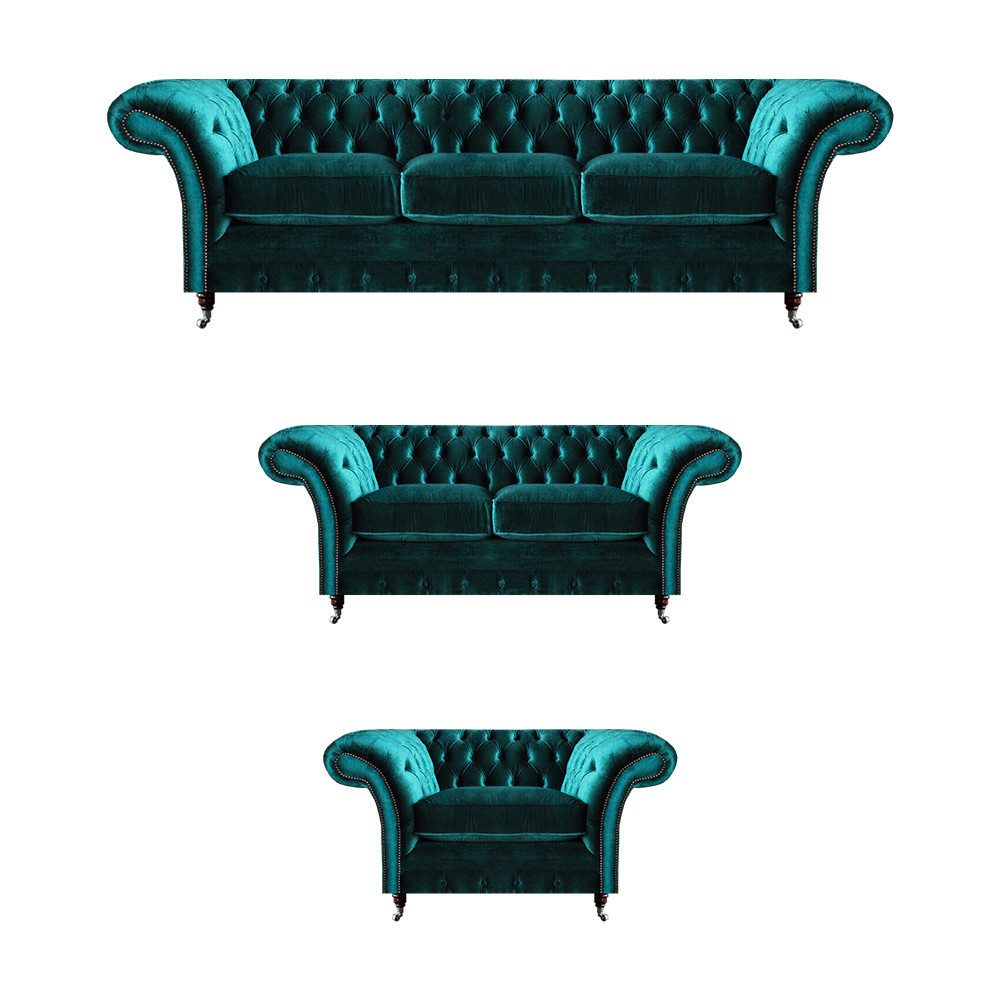 JVmoebel Chesterfield-Sofa Sofa Set 3tlg Wohnzimmer Chesterfield Polstermöbel Luxus Design Neu, 3 Teile, Made in Europa