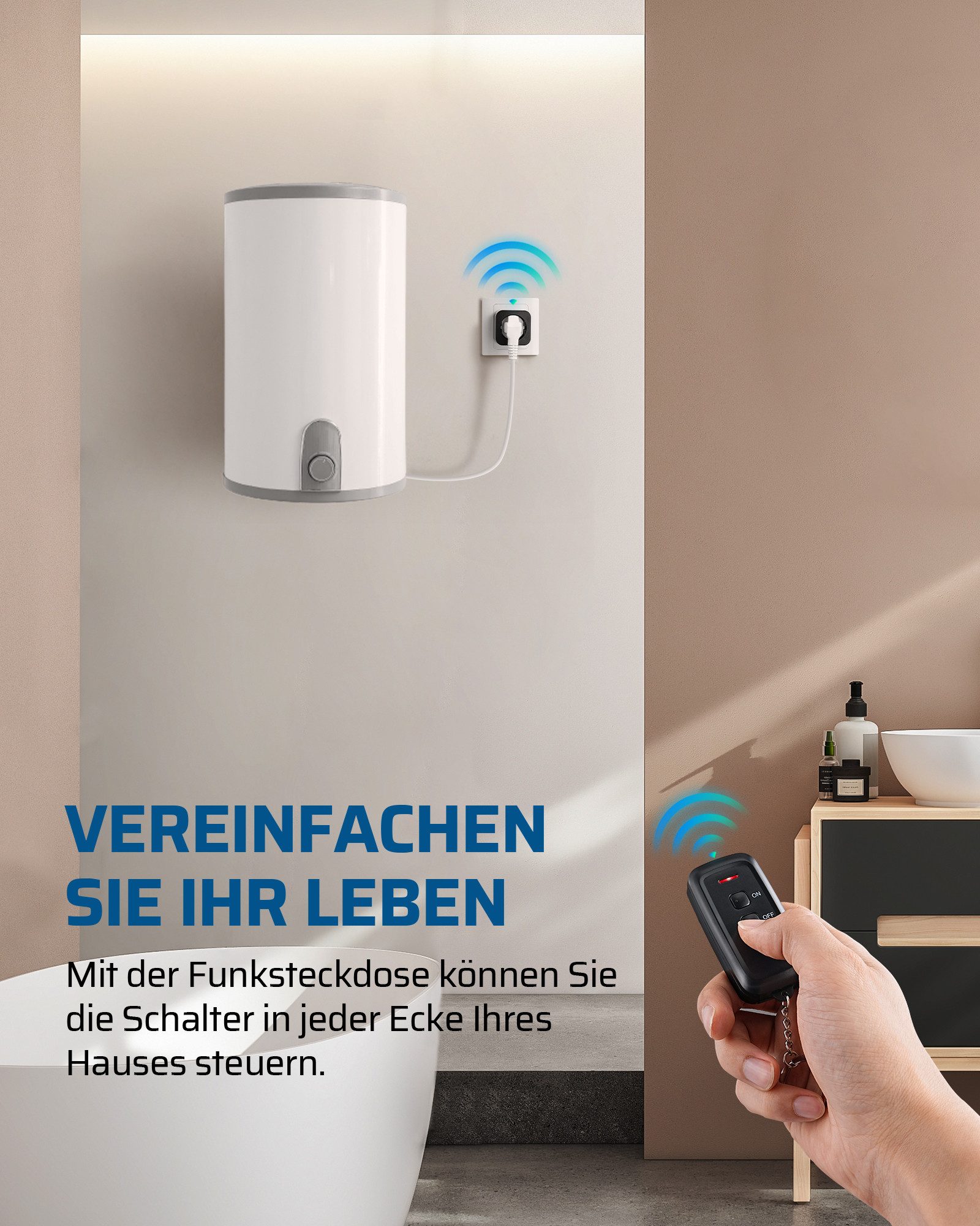 DEWENWILS Funksteckdose mit Fernbedienung, max. 3680 W, 1-St., Erweiterbarer Lichtschalter für Feiertagsdeko, 30M Reichweite