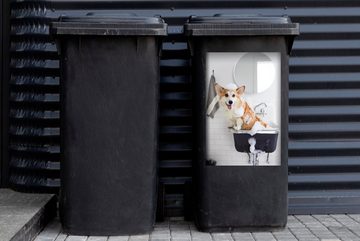 MuchoWow Wandsticker Hund - Waschbecken - Spiegel (1 St), Mülleimer-aufkleber, Mülltonne, Sticker, Container, Abfalbehälter