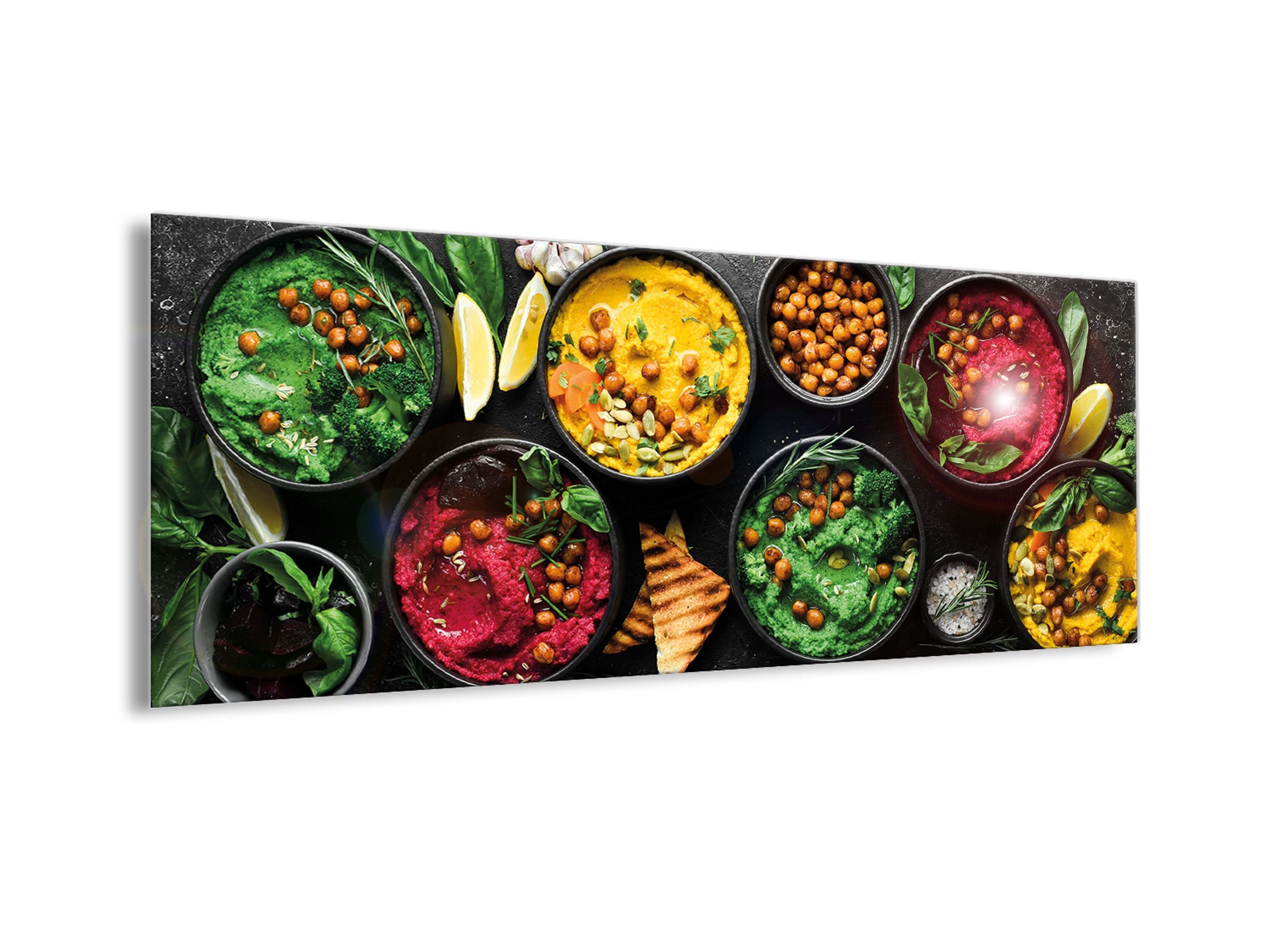 Essen Glasbild artissimo Essen Trinken: bunt Speisen Glas 80x30cm Glasbild Bild Küche Küchenbild aus Bowls, Orientalische und