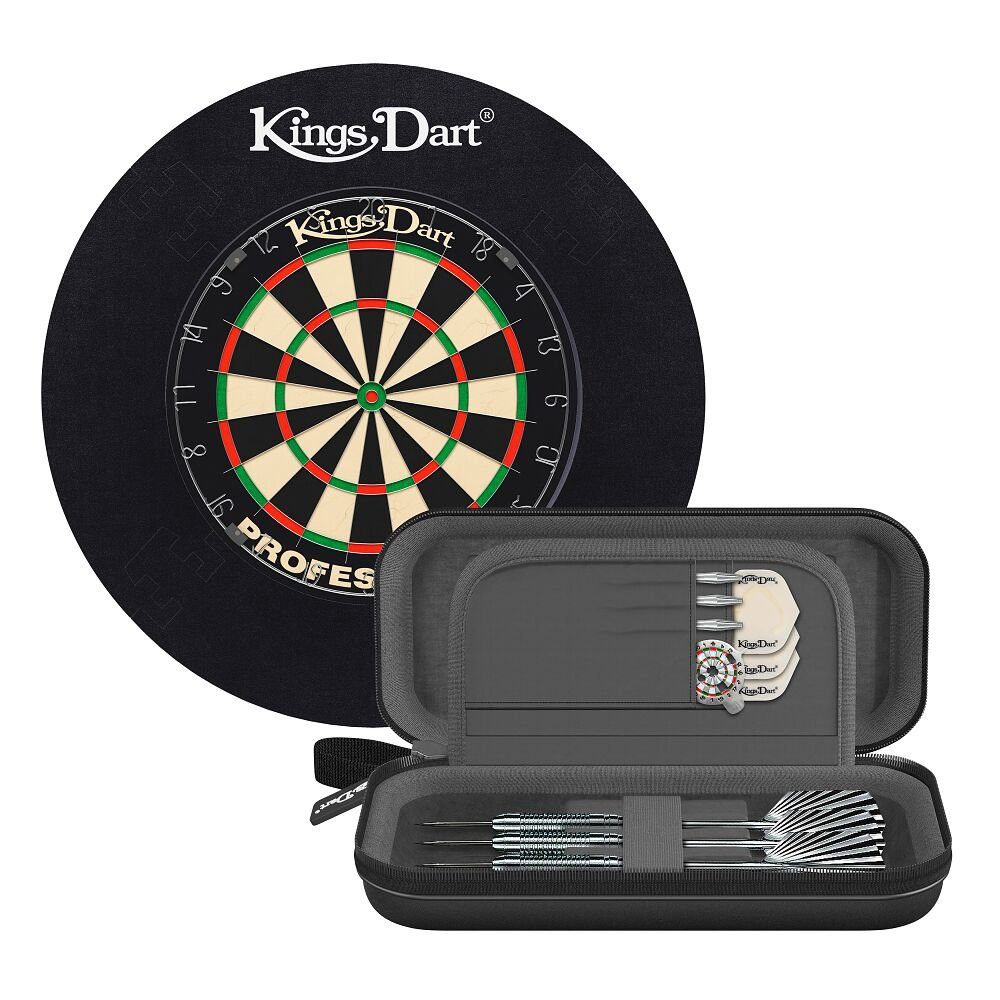 Kings Dart Dartscheibe Dart-Set Start Up, Mit Bristle-Dartscheibe in Turniergröße Professional (Zahlenring Metall)