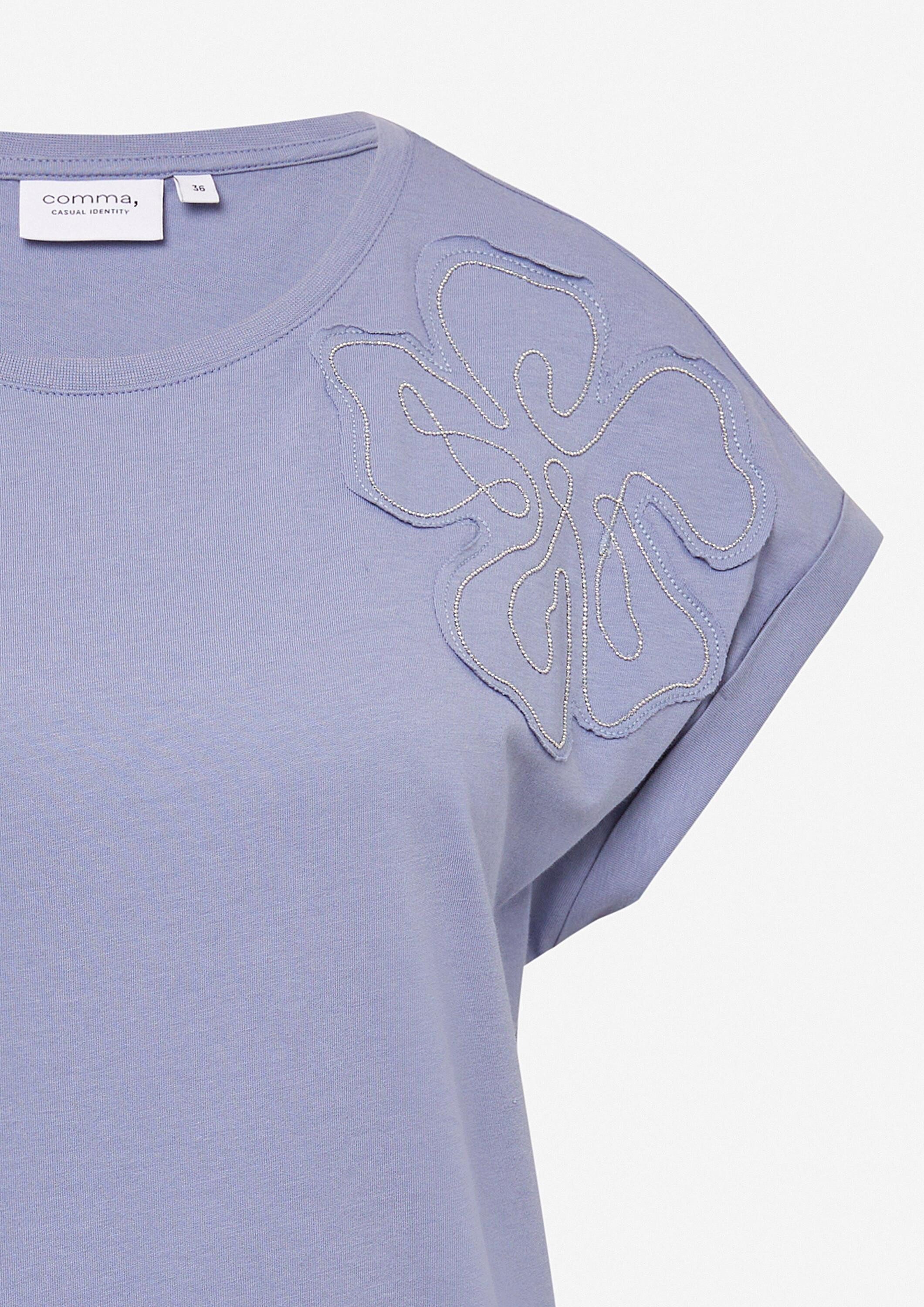 comma Kurzarmshirt T-Shirt T-Shirt mit überschnittenen Schultern und Artwork