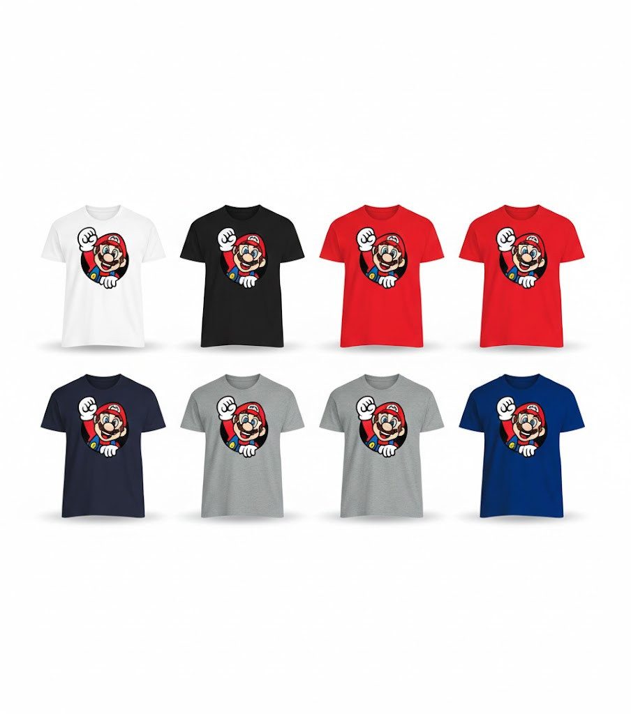 Blondie & Brownie T-Shirt Herren Super Mario Faust Nerd Konsole Gaming Spiel Retro Herren Super Mario Faust T-Shirt Retro Gaming mit Frontdruck Nerd Look