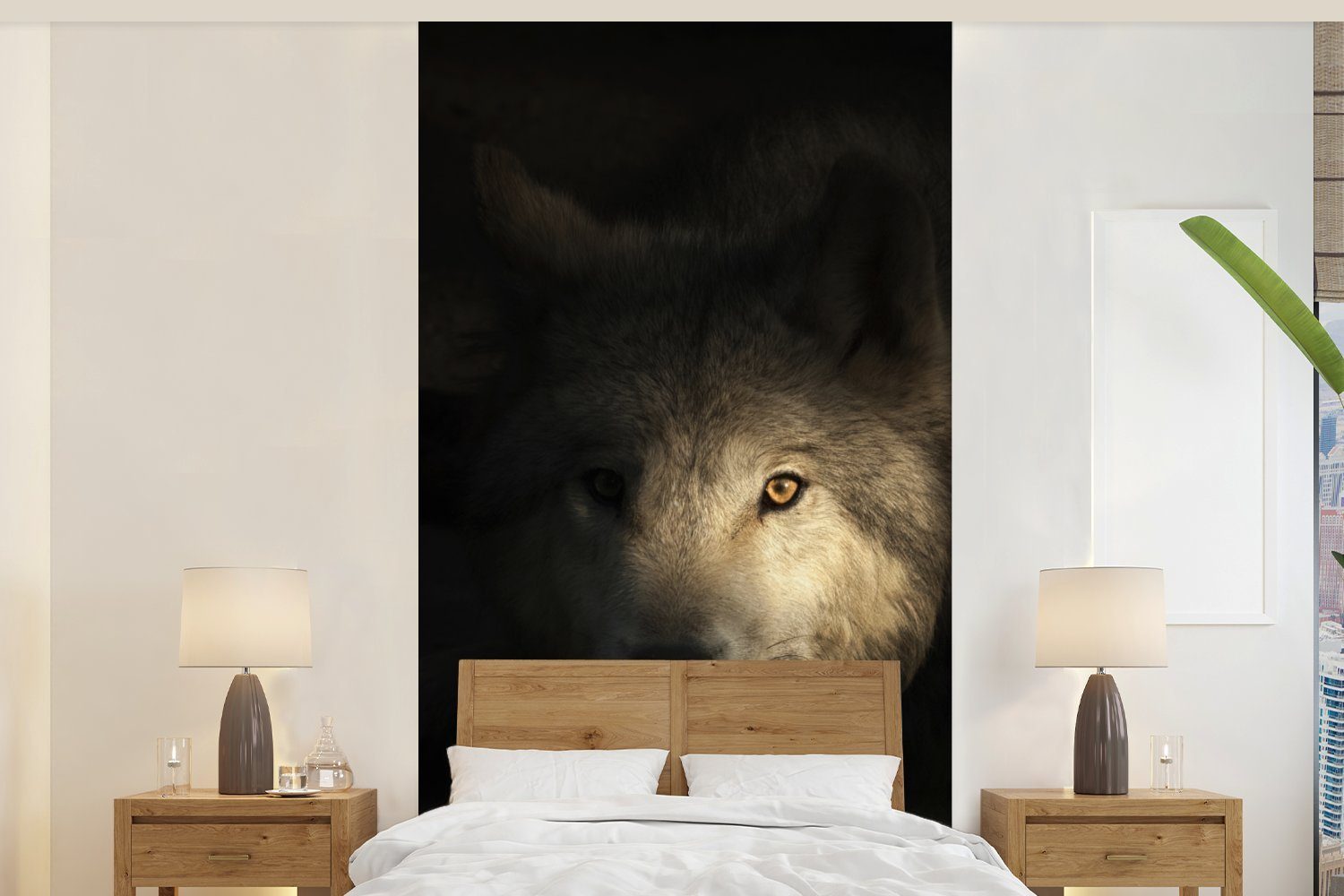 MuchoWow Fototapete Porträt eines arktischen Wolfs, Matt, bedruckt, (2 St), Vliestapete für Wohnzimmer Schlafzimmer Küche, Fototapete