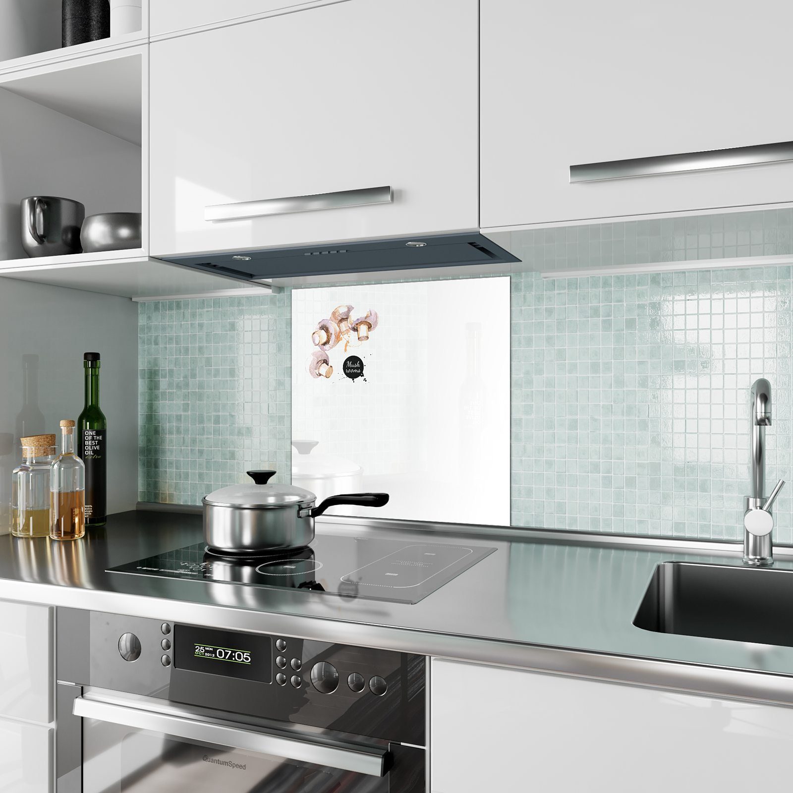 aus Primedeco Champignons Spritzschutz Küchenrückwand Design Küchenrückwand Motiv Glas mit