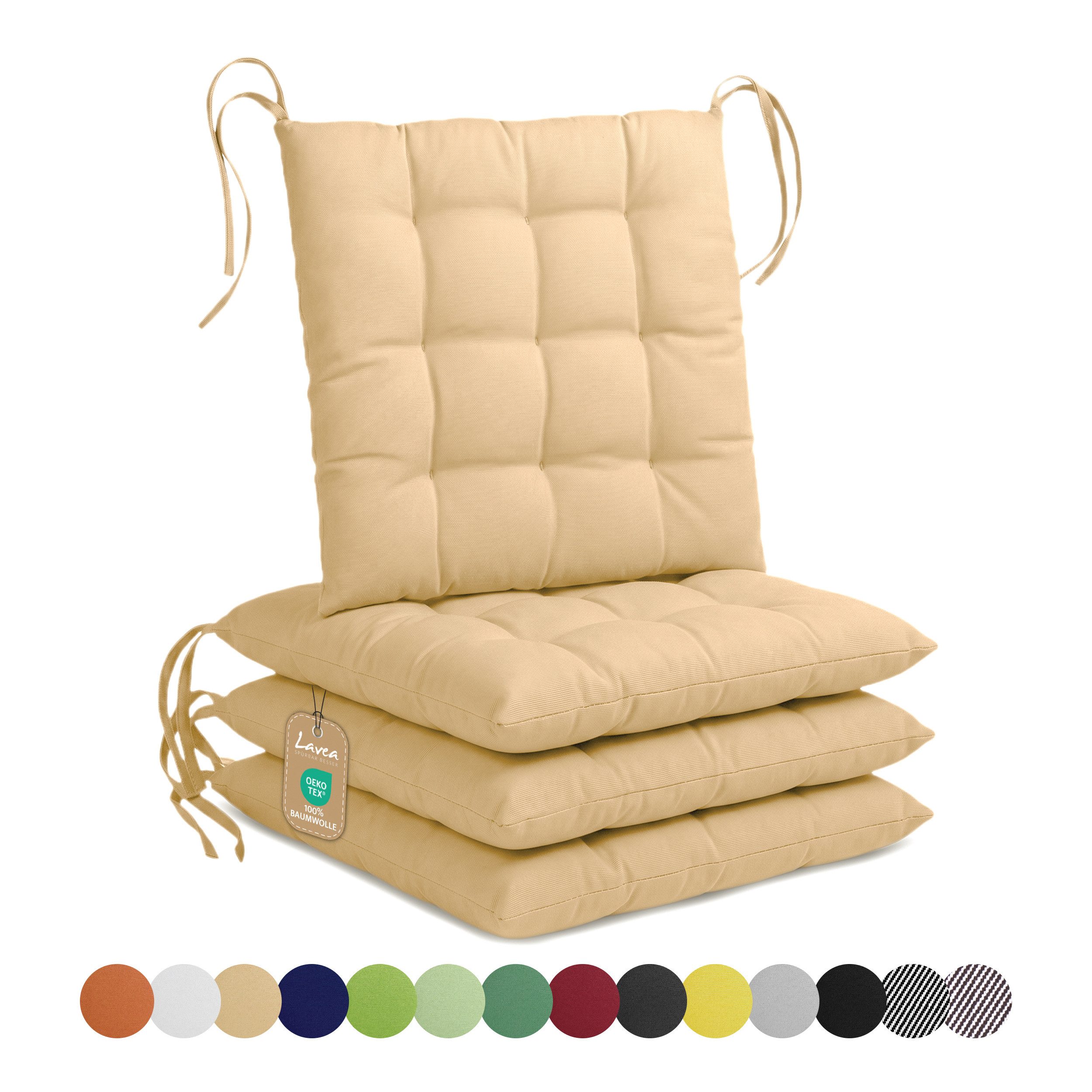 Lavea Stuhlkissen Lavea® Sitzkissen & Stuhlkissen 40x40 cm – 4er/8er Set, 40x40x3 cm, mit Stoffbändern, Indoor & Outdoor, für Garten & Balkon