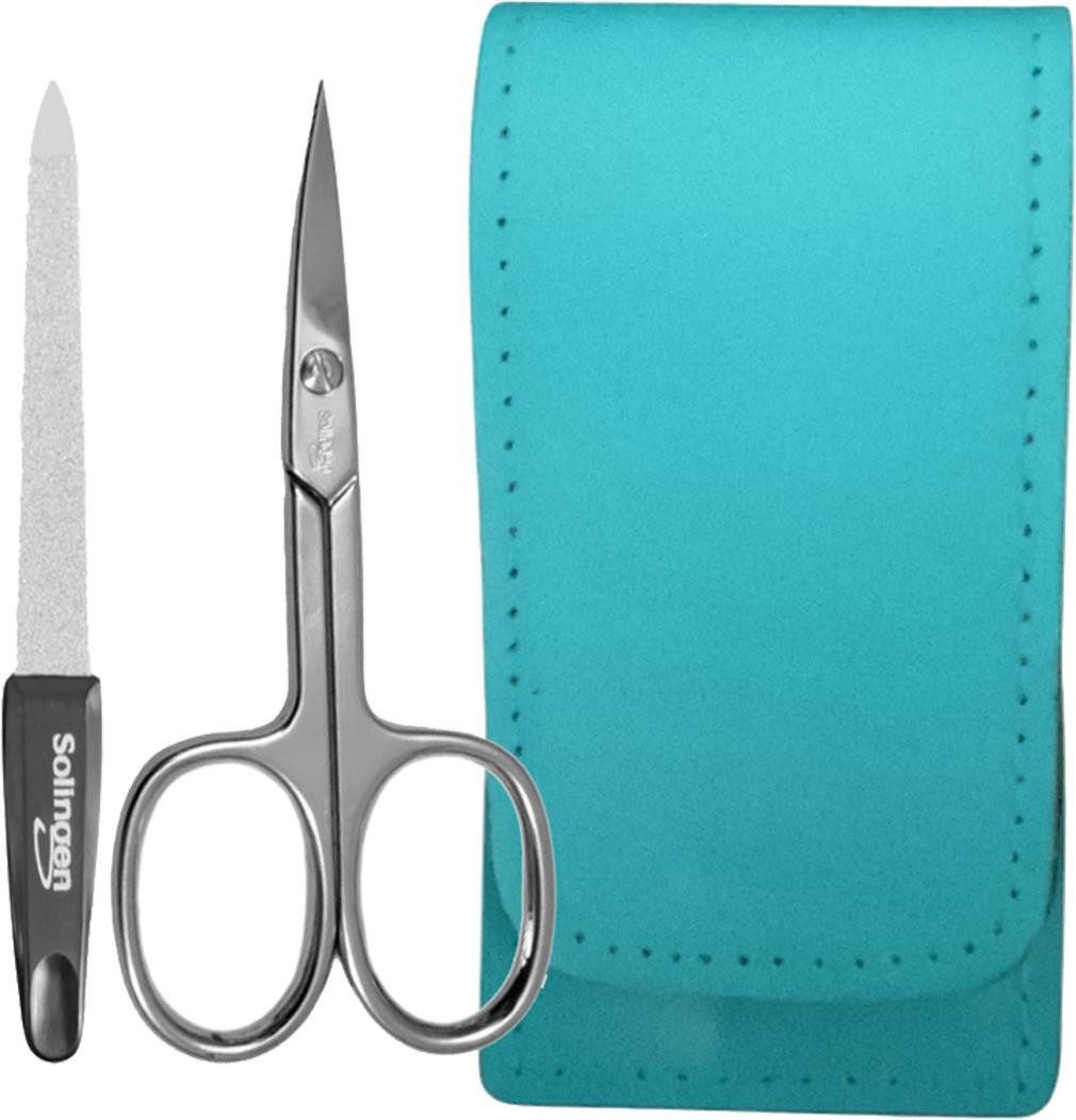 EloModa Nagelschere Solingen* Maniküre-Set mit Nagelschere & Feile – Echtleder-Etui Made, (2-tlg), gebogener Schnittfläche